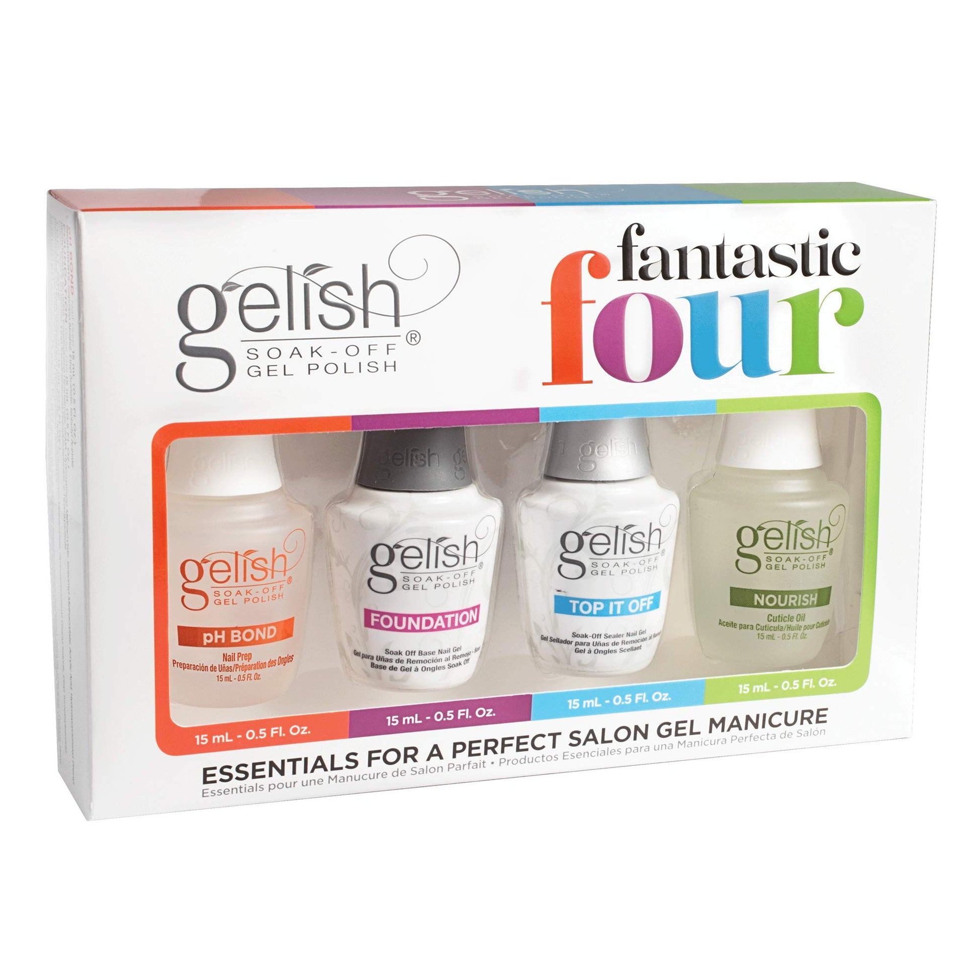 White Smoke Gelish Terrific Trio and Fantastic Four Manicure and Nail Maintenance Collection with Base Gel, Top Gel, pH Bond, and Nourishing Cuticle Oil