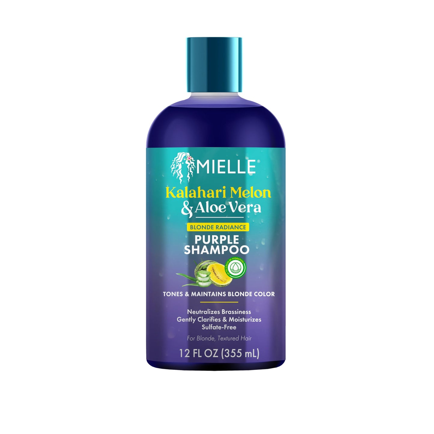 White Smoke Mielle Kalahari Melon & Aloe Vera Purple Shampoo, Blonde Radiance Toning Shampoo for Brassy Hair, Sulfate-Free Moisturizing Cleanser for Blonde & Textured Hair, 12 Ounce