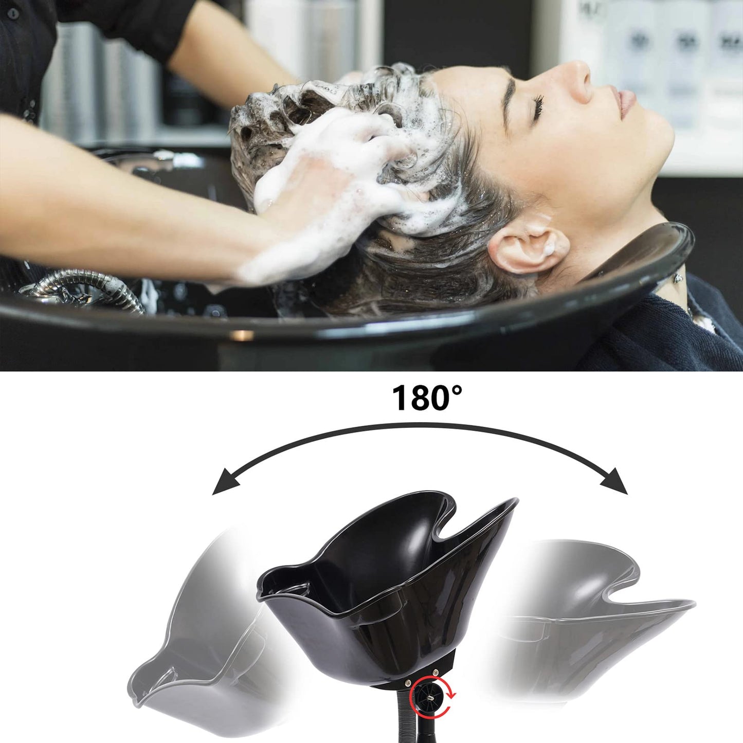 White Smoke Fichiouy Mobile Shampoo Basin Sink Stand with Height Adjustable, Portable Large Salon Hair Hairdressing Back Wash Shampoo Bowl Deep Basin Hair Washing Sink