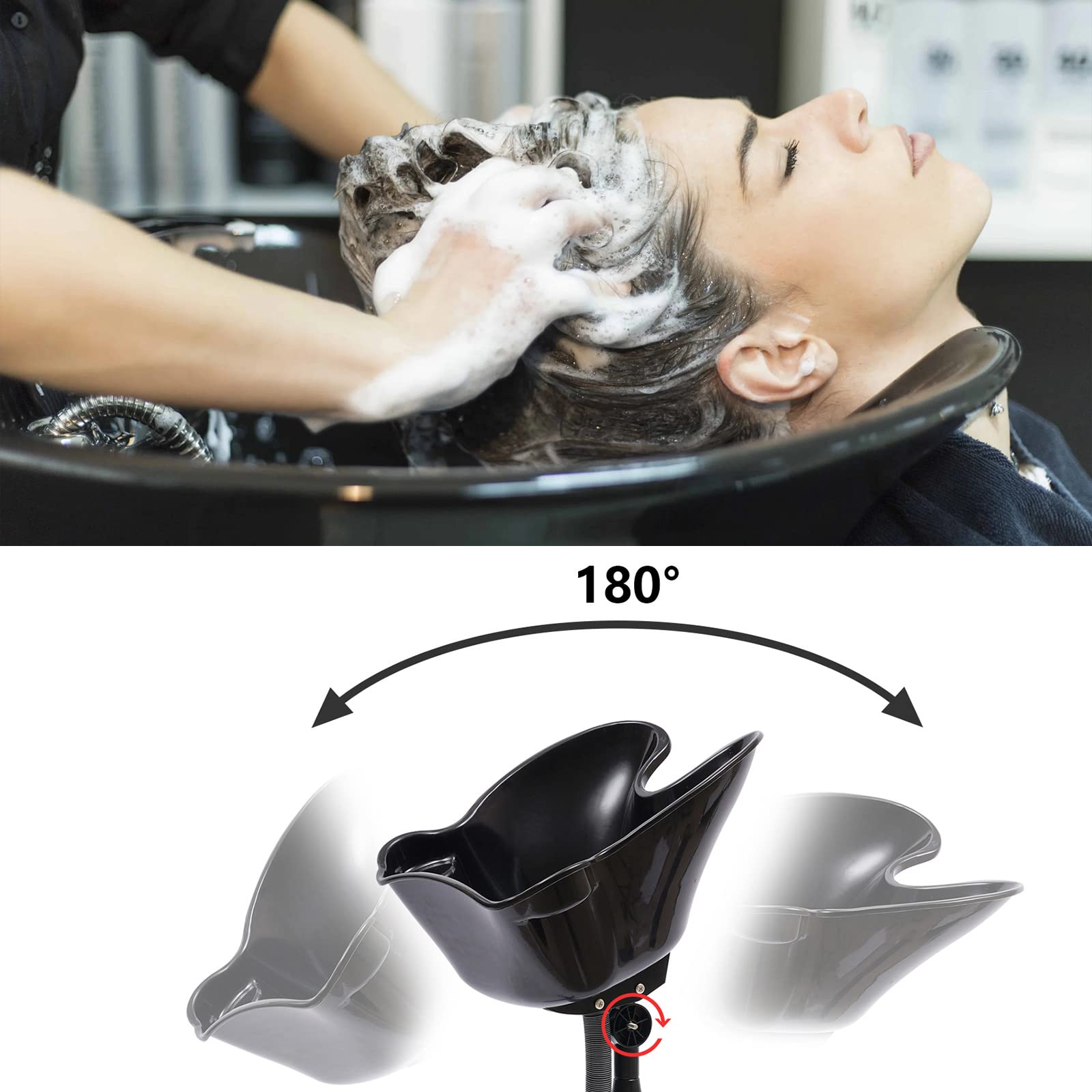 White Smoke Fichiouy Mobile Shampoo Basin Sink Stand with Height Adjustable, Portable Large Salon Hair Hairdressing Back Wash Shampoo Bowl Deep Basin Hair Washing Sink