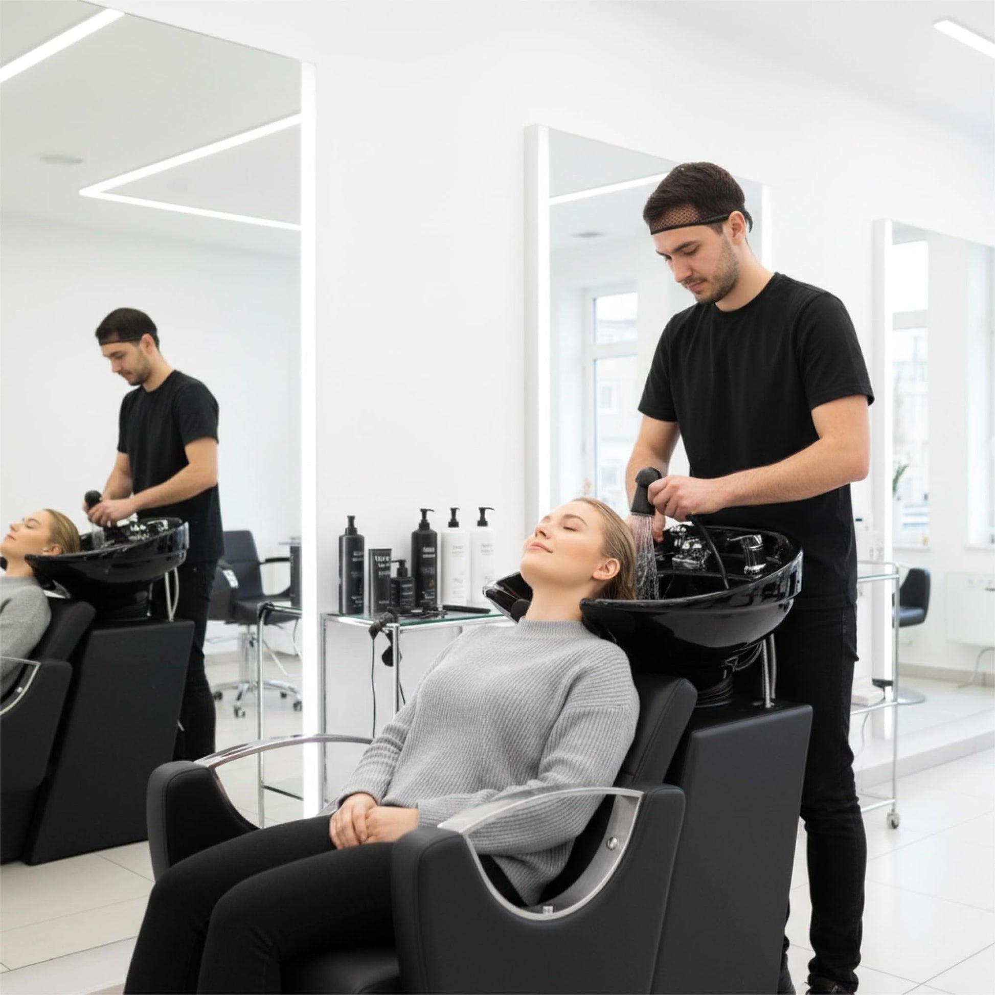 Lavender Tythical Shampoo Bowl Chair for Salon, Backwash Station Shampoo Sink with Tilting Ceramic Bowl Professional Salon Shampoo Chair for Spa Barbershop Beauty Equipment