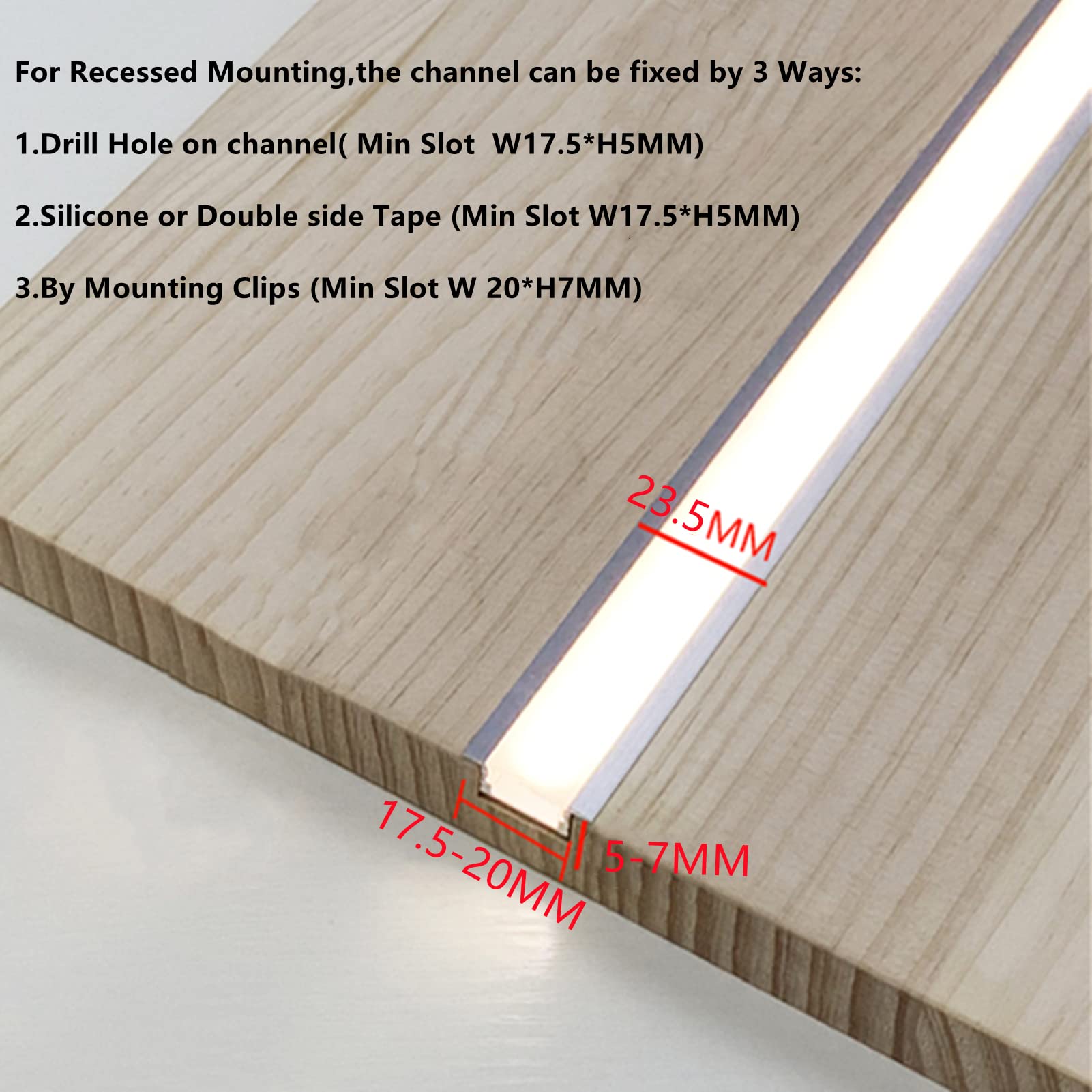 Dark Gray THMOOTHER 10-Pack 3.3FT 1M Recessed LED Strip Channel Diffuser System, 25X7MM Collar Aluminum Low Profile for Standing Cabinet Floating Shelf Alcove Routed Slot Tape Light with Milky Cover and Clips