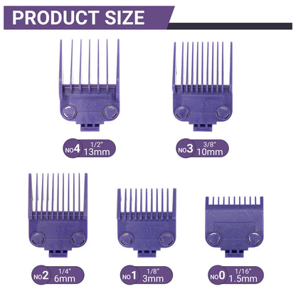 White Smoke 01410 Dual Magnetic Clipper Guards Replacement for Andis Master Hair Clippers MBA, MC-2, ML, PM-1, PM-4, and PM-5, PM Family Hair Clippers, 5 Packs Waterproof Clipper Comb Set, Purple