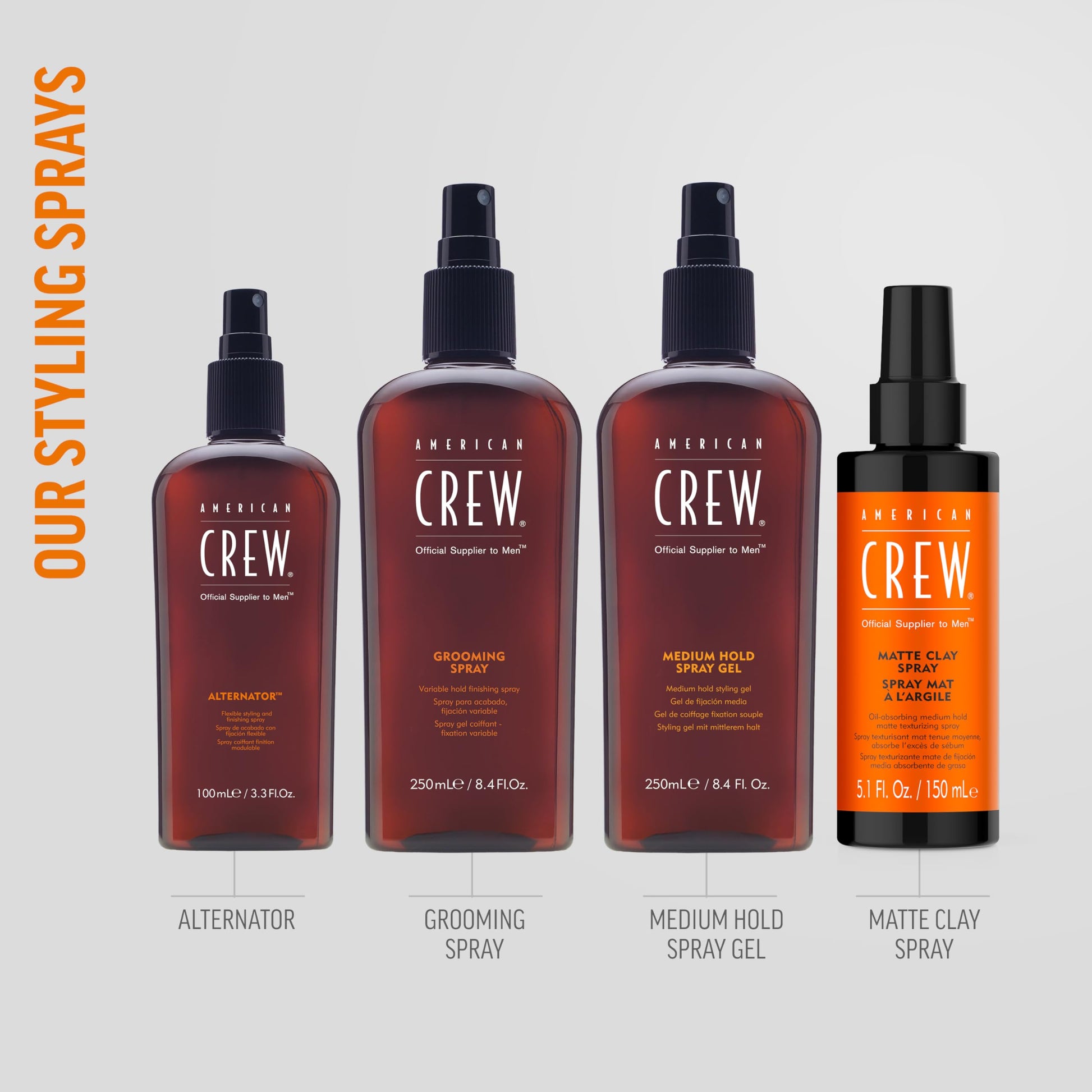 Light Gray American Crew Men's Hair Spray, Variable Hold Grooming Styling Product, 8.45 Fl Oz