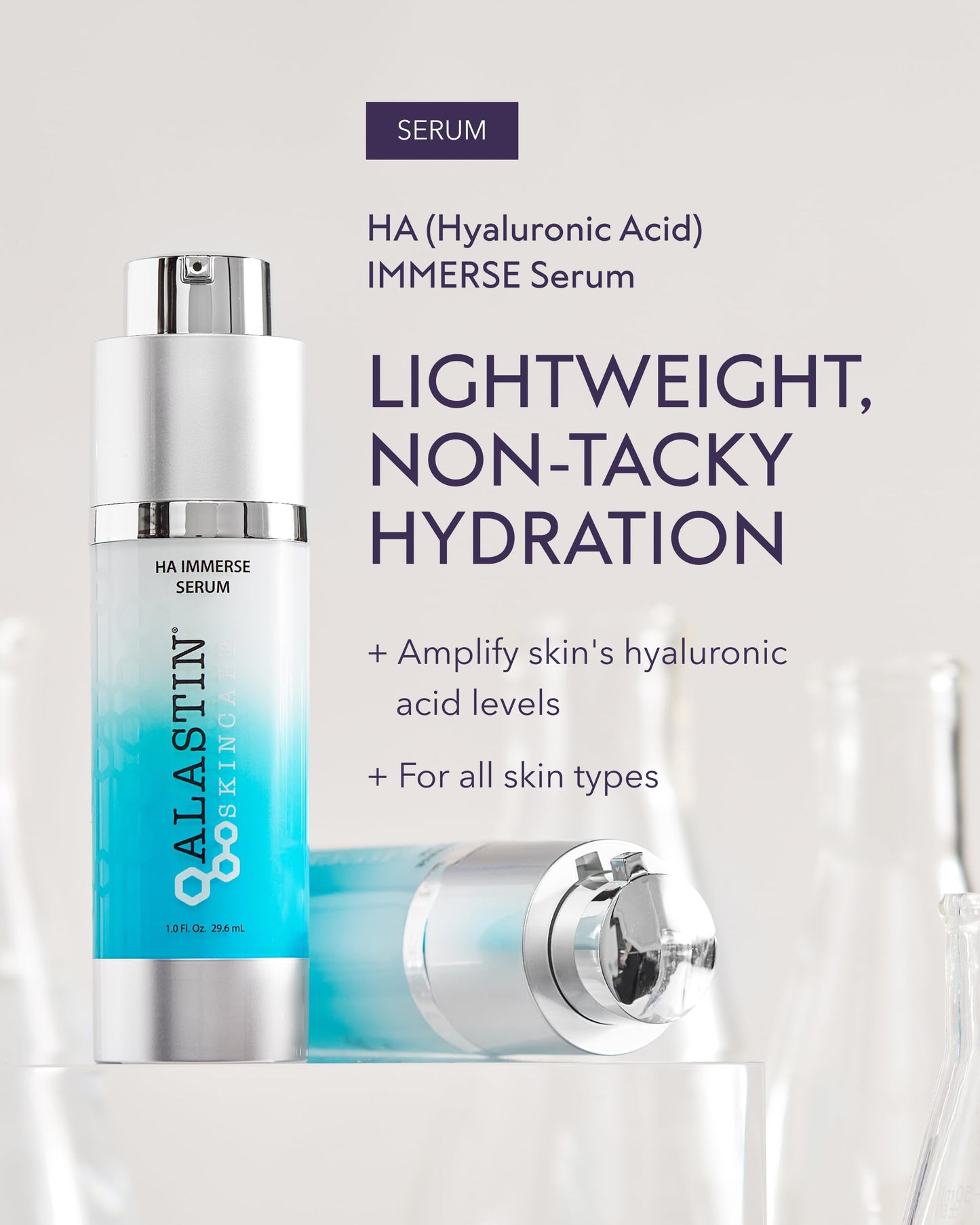 Lavender ALASTIN Skincare Hyaluronic Acid HA IMMERSE Moisturizing Face Serum (1 oz) | Restorative Serum Combats Dry, Dehydrated Skin | For Radiant, Glowing Skin