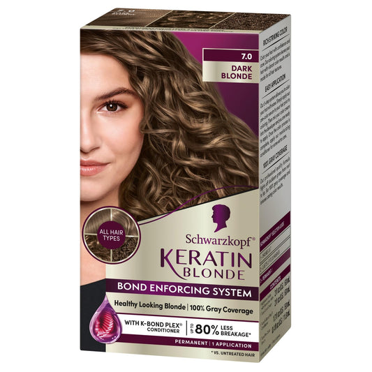 Dark Slate Gray Schwarzkopf Keratin Blonde Hair Dye, 7.0 Dark Blonde, Professional Quality Permanent Hair Color, Bond Enforcing System Helps Prevent Breakage* Pre-Color Serum & Conditioner Included