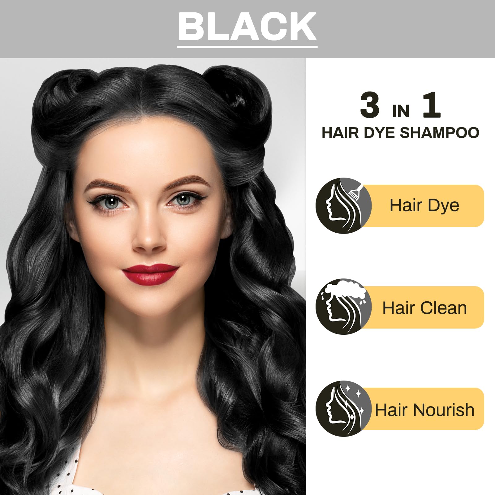White Smoke MEIDU Black Hair Dye Shampoo 3 in 1 for Gray Hair, Black Hair Dye for Women Men, Hair Color for Women Herbal Ingredients Natural (500ml,16.9oz) (Black)