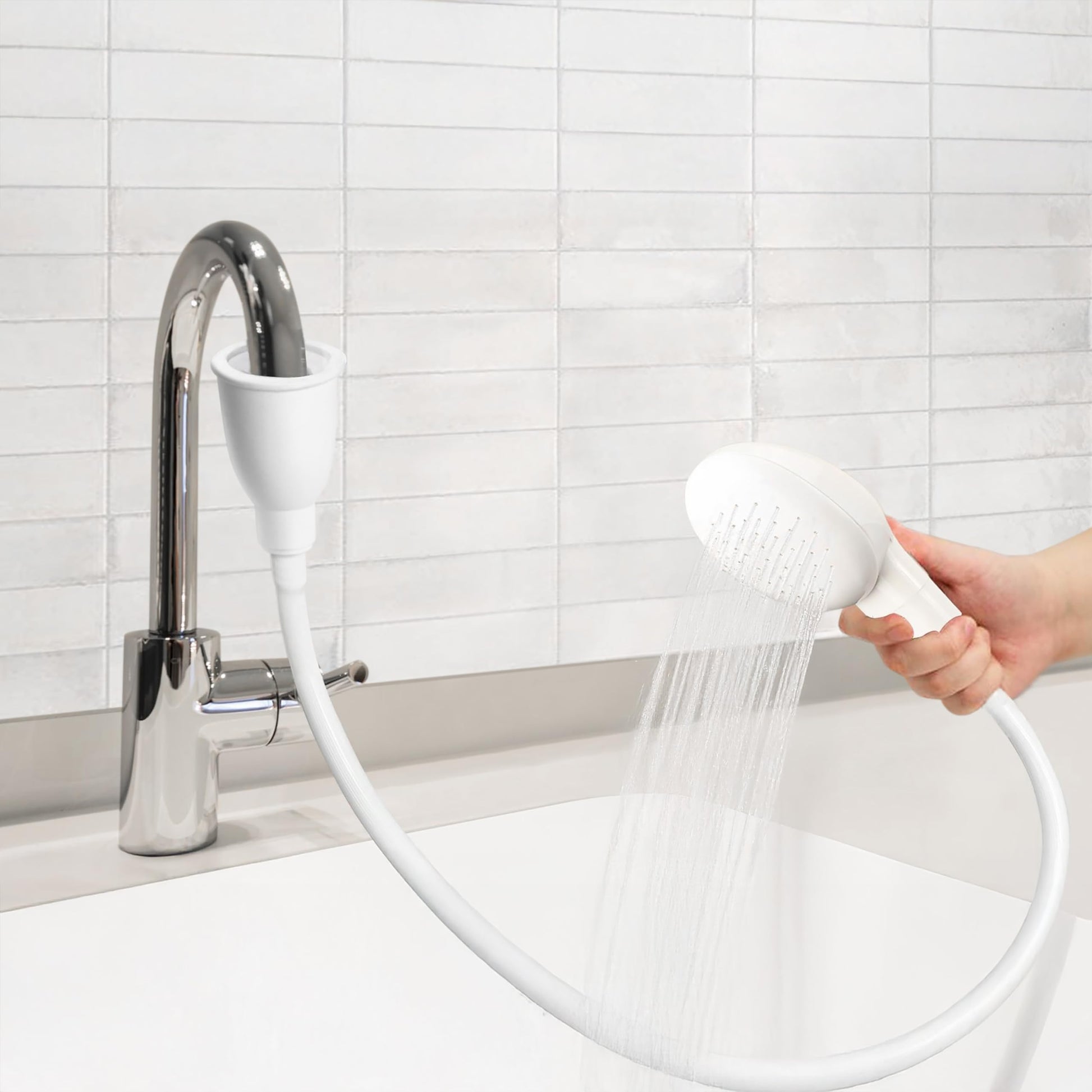 Lavender Diane Portable Shampoo Sink Spray Hose for Salon or Home, 41.5 Inch Sink Attachment with Nozzle for Hair Washing, Baby & Pet Baths, Fits Most Standard Faucets, White