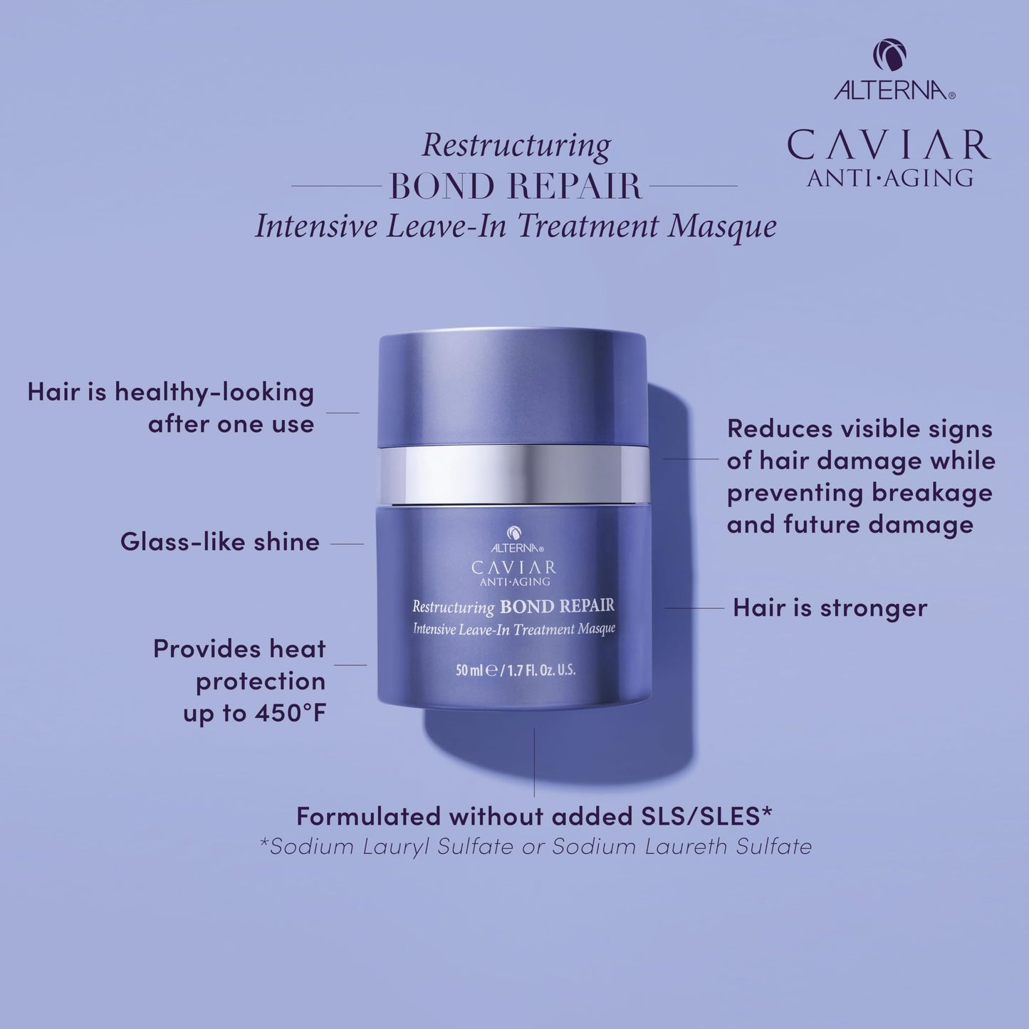 Light Steel Blue Alterna Haircare CAVIAR Anti-Aging Restructuring Bond Repair Intensive Leave-In Treatment Masque 1.7oz | Repairs, Strengthens and Protects Damaged Hair