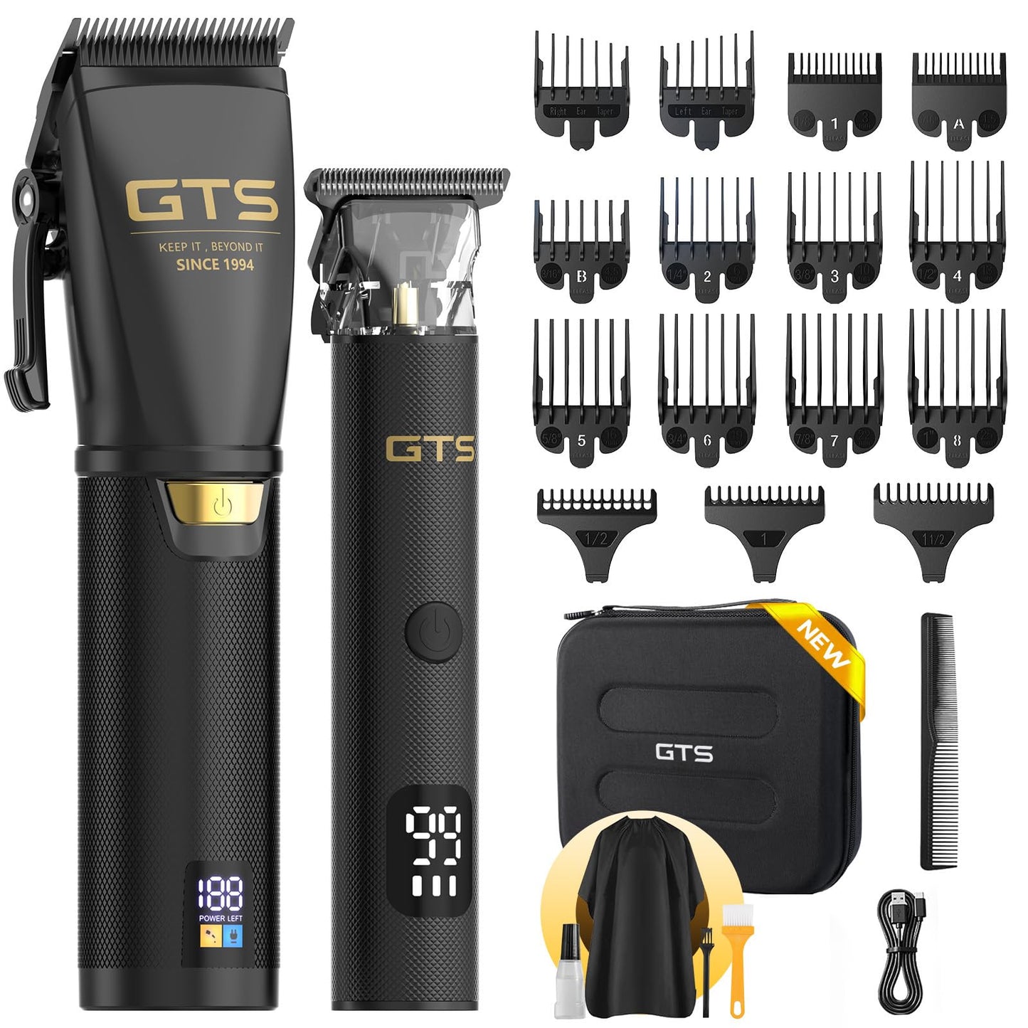 White Smoke GTSPRO Hair Clippers for Men Professional, Cordless Clippers for Hair Cutting, Mens Hair Clippers and Trimmer Kit for Barber with LED Display 15 Guide Combs
