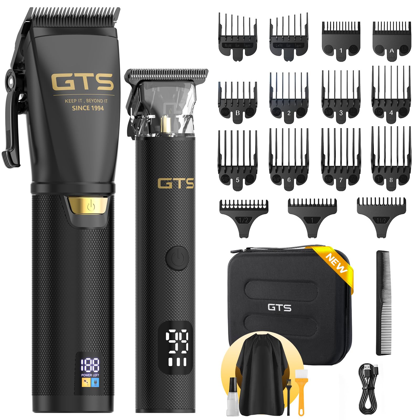 White Smoke GTSPRO Hair Clippers for Men Professional, Cordless Clippers for Hair Cutting, Mens Hair Clippers and Trimmer Kit for Barber with LED Display 15 Guide Combs