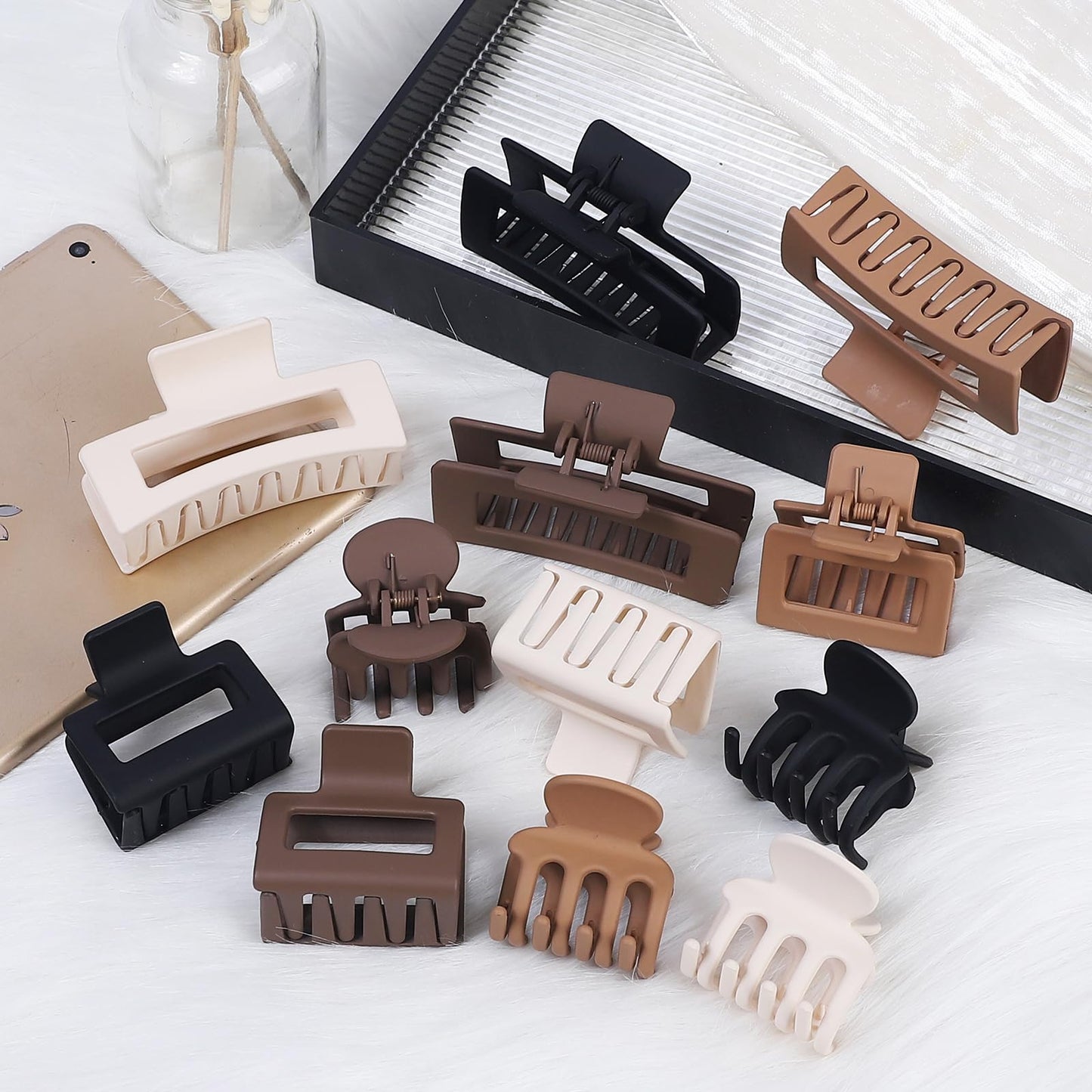 Lavender SMKSL 12 Pcs Hair Clips for Women 3 Styles Small Medium Large Claw Clips for Thin Thick Curly Hair, Strong Hold & Non-Slip Clips, Stylish Matte Plastic Hair Accessories Ideal Gifts for Women (Brown)