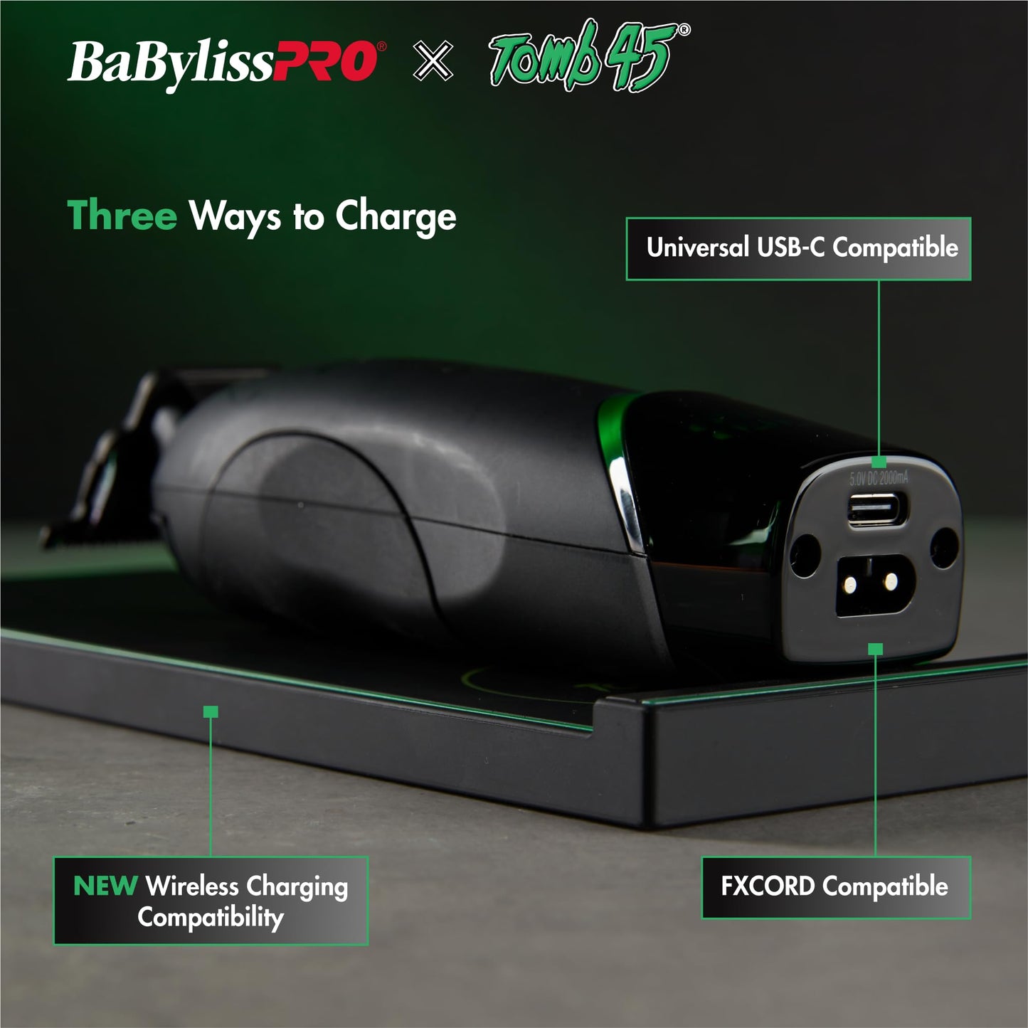 Black BaBylissPRO x Tomb45 Wireless-Charging Hair Trimmer for Men