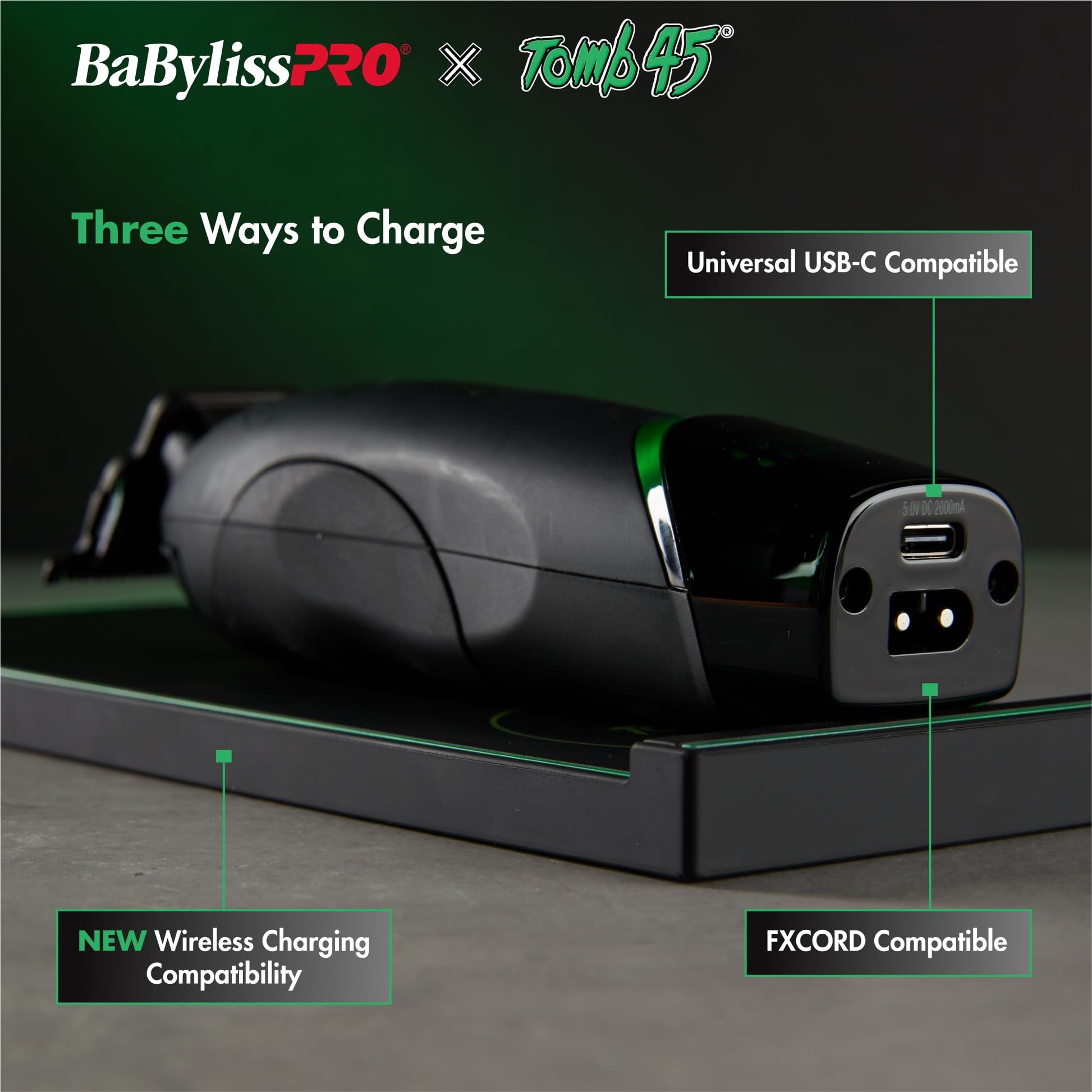 Black BaBylissPRO x Tomb45 Wireless-Charging Hair Trimmer for Men