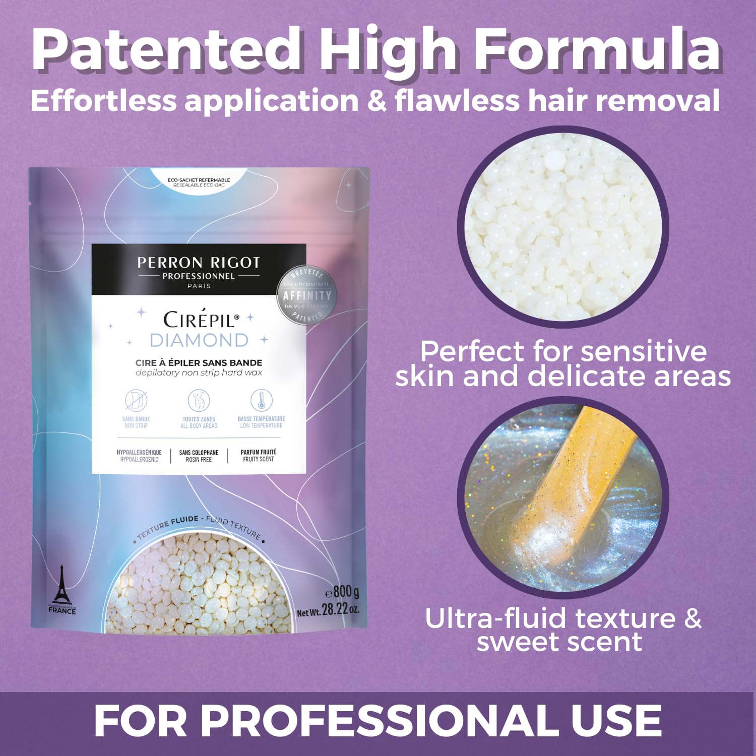Dark Gray Cirepil - Diamond - 28.22 oz/800g Hard Wax Beads Bag - Professional Hypoallergenic Stripless Hard Wax for Sensitive Skin - Patented Affinity Technology - Rosin-Free, Vegan & Gluten-Free