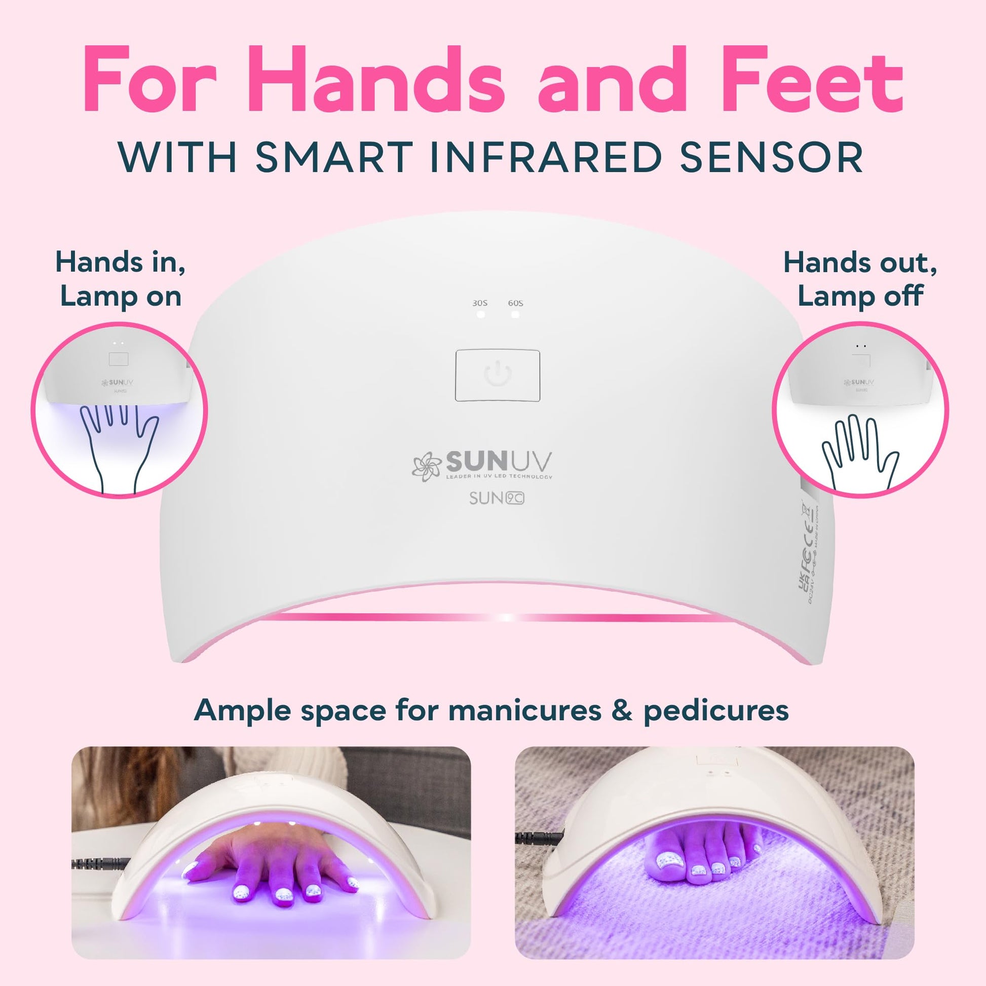Lavender SUNUV UV LED Nail Lamp, Nail Dryer for Gel Polish UV Light for Nails with Sensor 2 Timers SUN9C Pink Gift for Women Girls