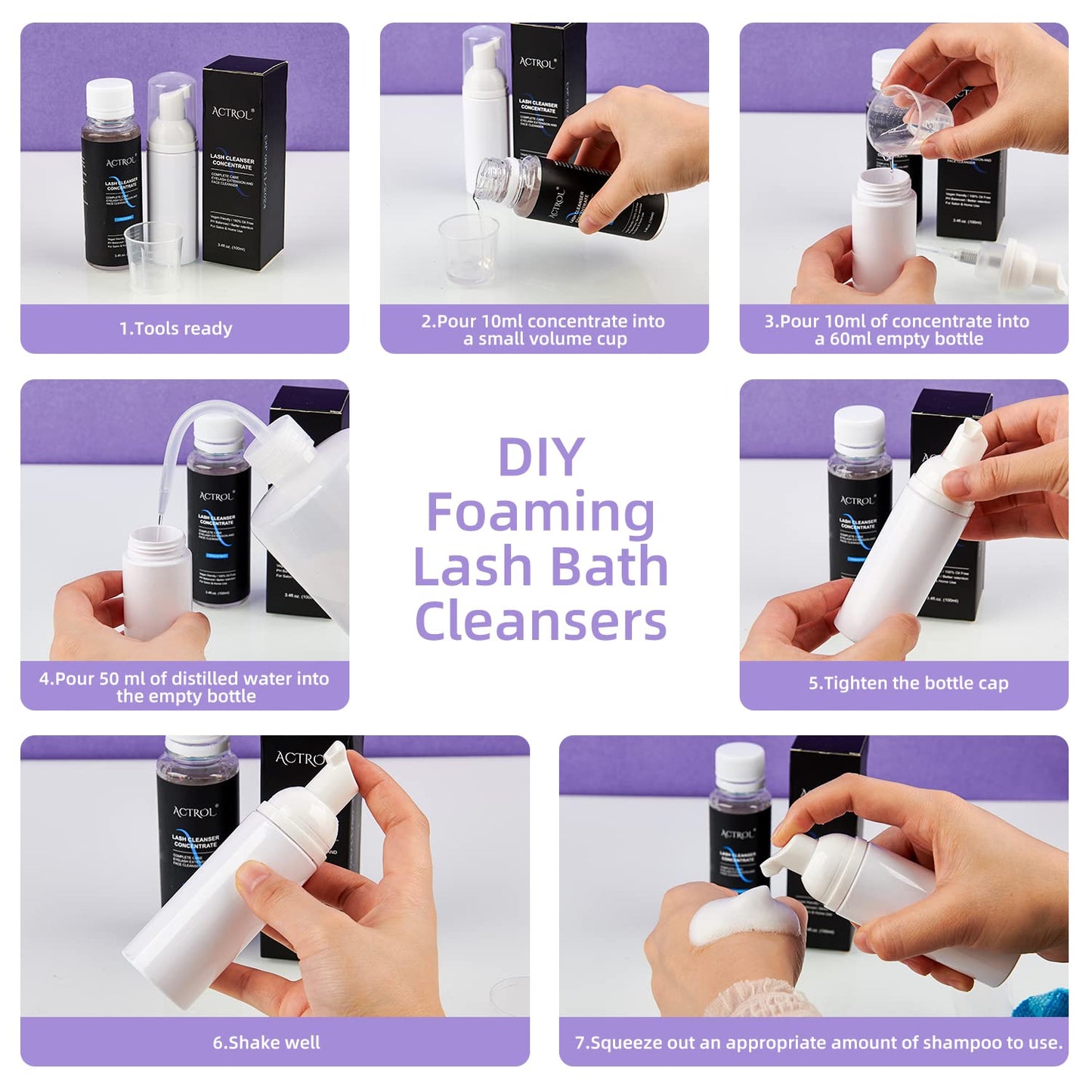 White Smoke ACTROL Eyelash Cleanser Concentrate 100ml Ice Cream Professional Lash Shampoo Foaming Cleanser DIY Paraben & Sulfate Free Non-lrritating Wash for Extensions Lashes with Salon Care-Makes 20 Bottles