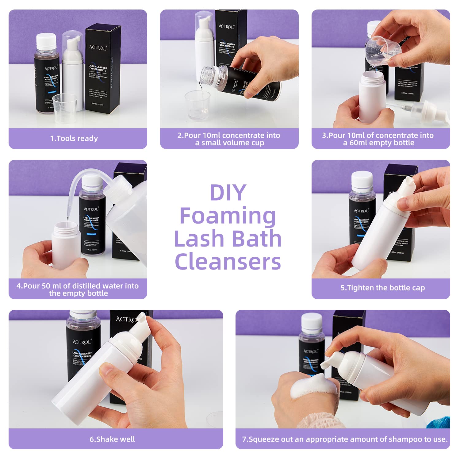 White Smoke ACTROL Eyelash Cleanser Concentrate 100ml Ice Cream Professional Lash Shampoo Foaming Cleanser DIY Paraben & Sulfate Free Non-lrritating Wash for Extensions Lashes with Salon Care-Makes 20 Bottles