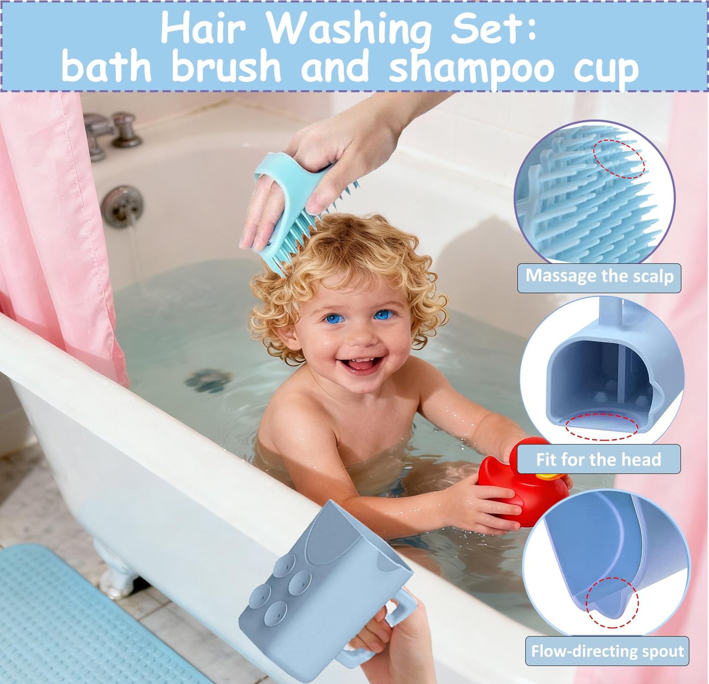 Lavender Portable Hair Washing Station,Silicone Hair Washing Basin for Toddlers,Children & Teens,Stable Sink/Bathtub Shampoo Buddy, Attached Shampoo Brush and Baby Bath Rinse Cup(Bule)