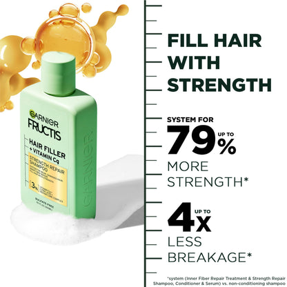 White Smoke Garnier Fructis Hair Filler Strength Repair Shampoo with Vitamin Cg, Sulfate Free Shampoo for Weak, Damaged Hair, 10.1 Fl Oz, 1 Count