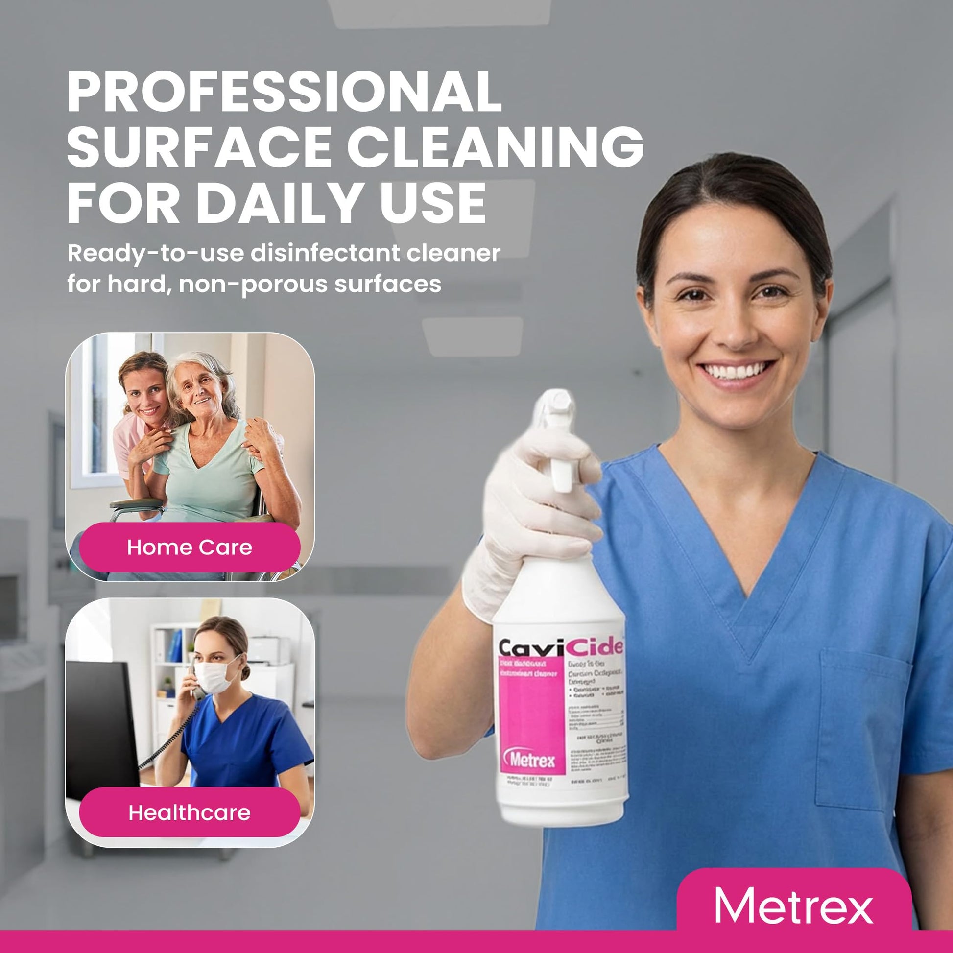 Dark Gray Metrex CaviCide Surface Disinfectant Cleaner Spray, 24 Oz – Ready-to-Use Disinfecting Spray, All Purpose Cleaner & Decontaminant for Medical, Clinical, Lab & Patient Care Areas – Original Version