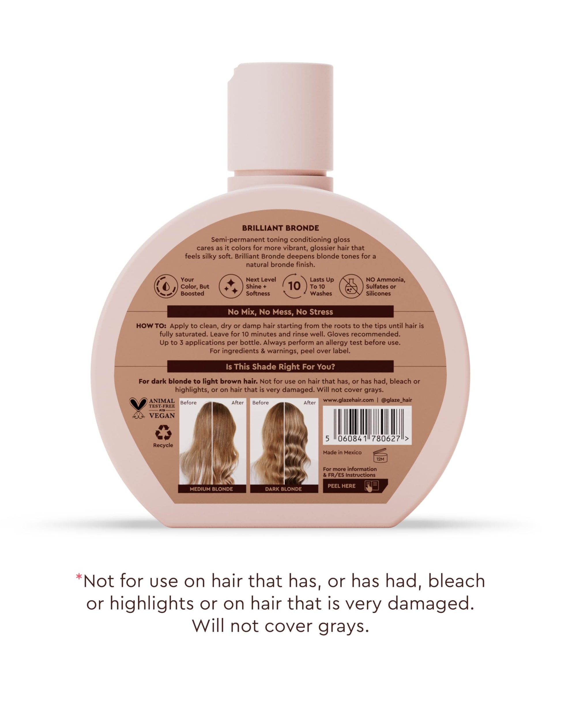 White Smoke Glaze Supergloss Color Conditioning Gloss – Hydrating Semi-Permanent Color Hair Gloss & Shine Boost – Color Depositing Mask - Cruelty-Free – 6.4 Fl Oz - Brilliant Bronde - Dark Blonde to Light Brown