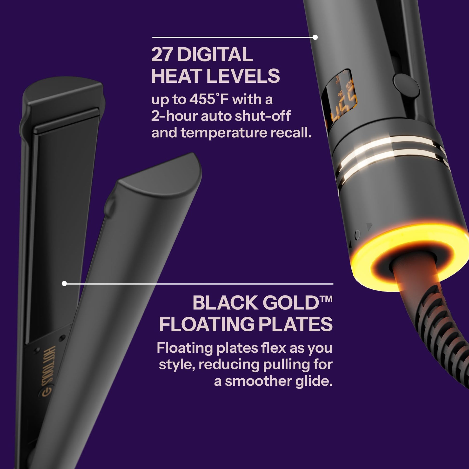 Midnight Blue HOT TOOLS Pro Artist Black Gold Ionic 1 Inch Flat Iron - Use as Straightener for Sleek Straight Hair or Use Rounded Edges for Shiny Curls and Waves, Stylist-Preferred Styles