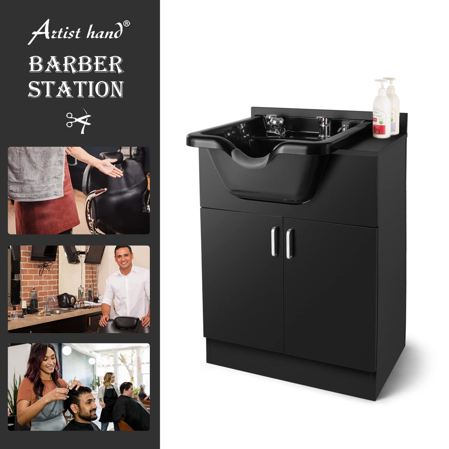 White Smoke Artist hand Shampoo Backwash Sink Station with Shampoo Bowl Shampoo Station, Backwash Sink Chair Spa Salon Beauty Equipment, Used with Barber Chair and Shampoo Chair(Black)