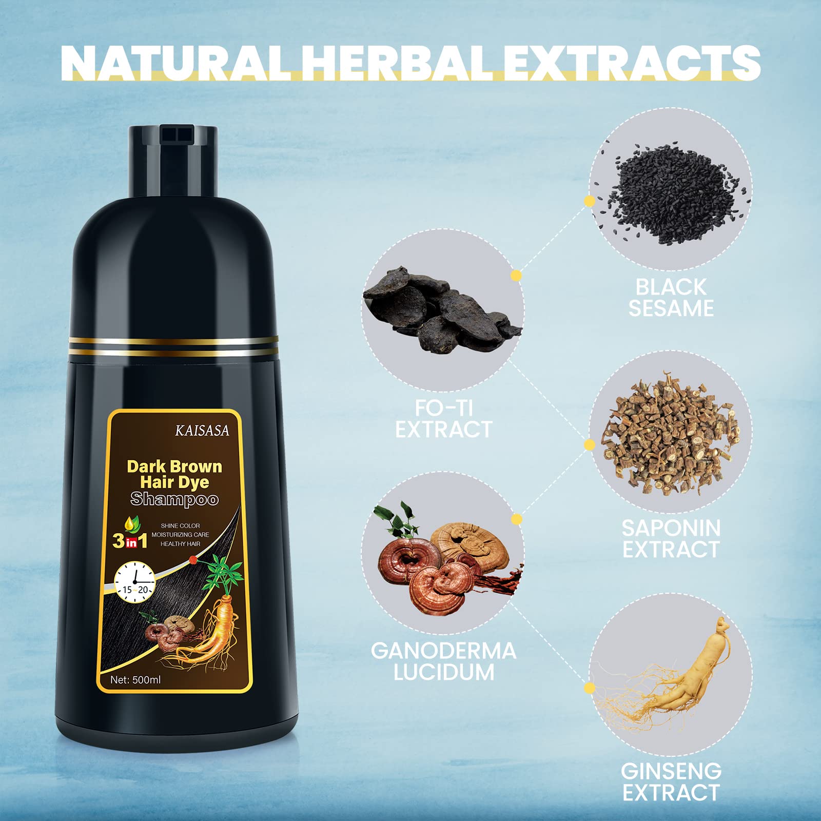 Light Gray IIIMEIDU Dark Brown Hair Dye Shampoo for Gray Hair, 3 in 1 Herbal Ingredients Natural Shampoo Hair Dye for Women Men, Grey Coverage 500ml