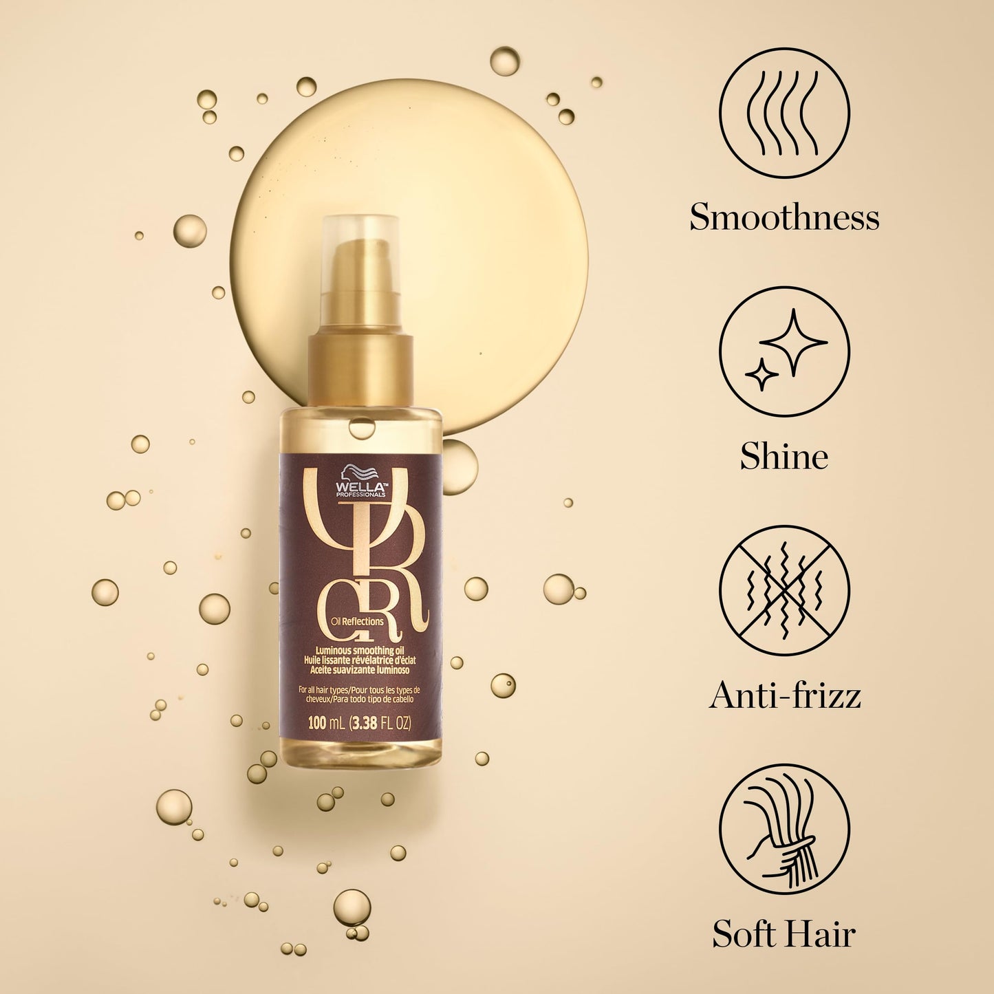 Bisque Wella Professionals Oil Reflections Luminous Smoothing Hair Oil | Adds Smoothness & Shine for All Hair Types | With Macadamia Seed & Avocado Oils | 3.38 Fl Oz