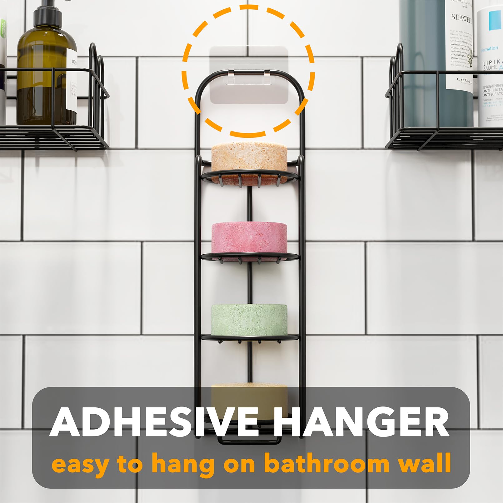 Lavender SpaceAid 4 Tier Shampoo Bar Holder for Shower, Self Draining Soap Bar Holders Caddy for Bathroom Wall and Kitchen Sink, Shampoo Bar Dish Rack, Stainless Steel Bar Soap Holder (Black)