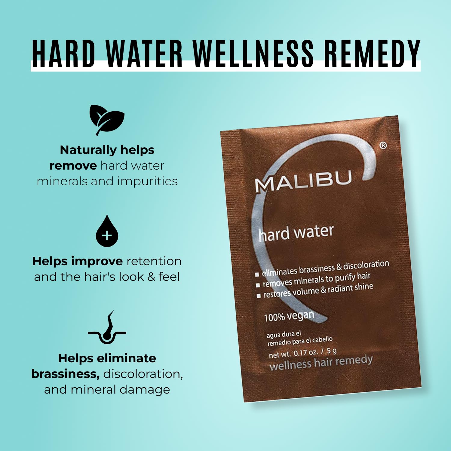 Pale Turquoise Malibu C Hard Water Wellness Hair Remedy - Removes Hard Water Deposits & Impurities + Restores Volume and Radiant Shine with Vitamin C Complex (1 Packet)