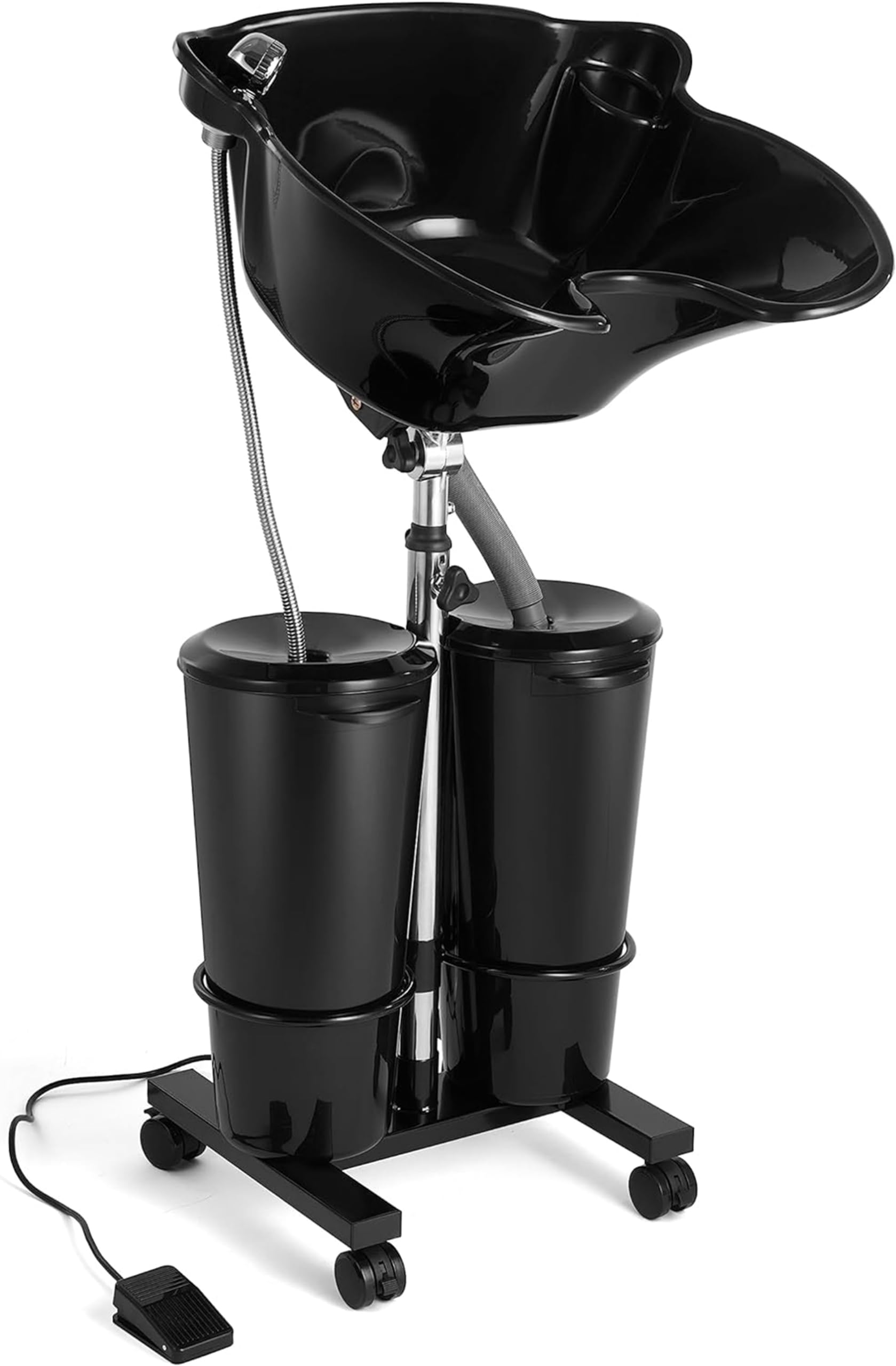 White Smoke SalonMax Portable Shampoo Bowl with Electric Pump, Plastic Shampoo Unit with 2 Bucket and Drain Hoses, Basin Height Adjustable Portable Salon Sink for Home Salon Use