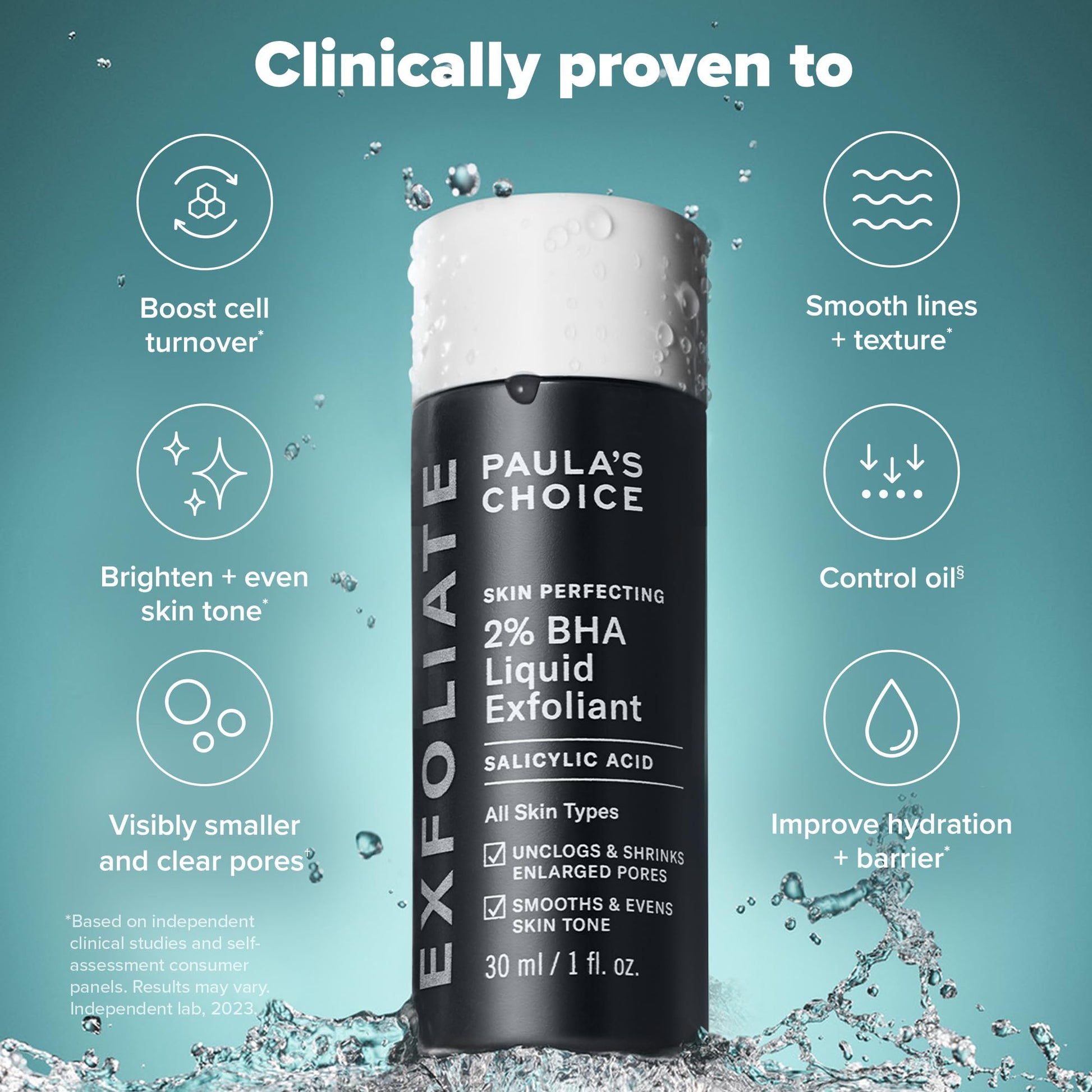 Cadet Blue Paula's Choice SKIN PERFECTING 2% BHA Liquid Exfoliant, Salicylic Acid Facial Exfoliator for Enlarged Pores, Travel Size 1oz & Skin Balancing Pore Reducing Face Toner with Niacinamide, 1oz