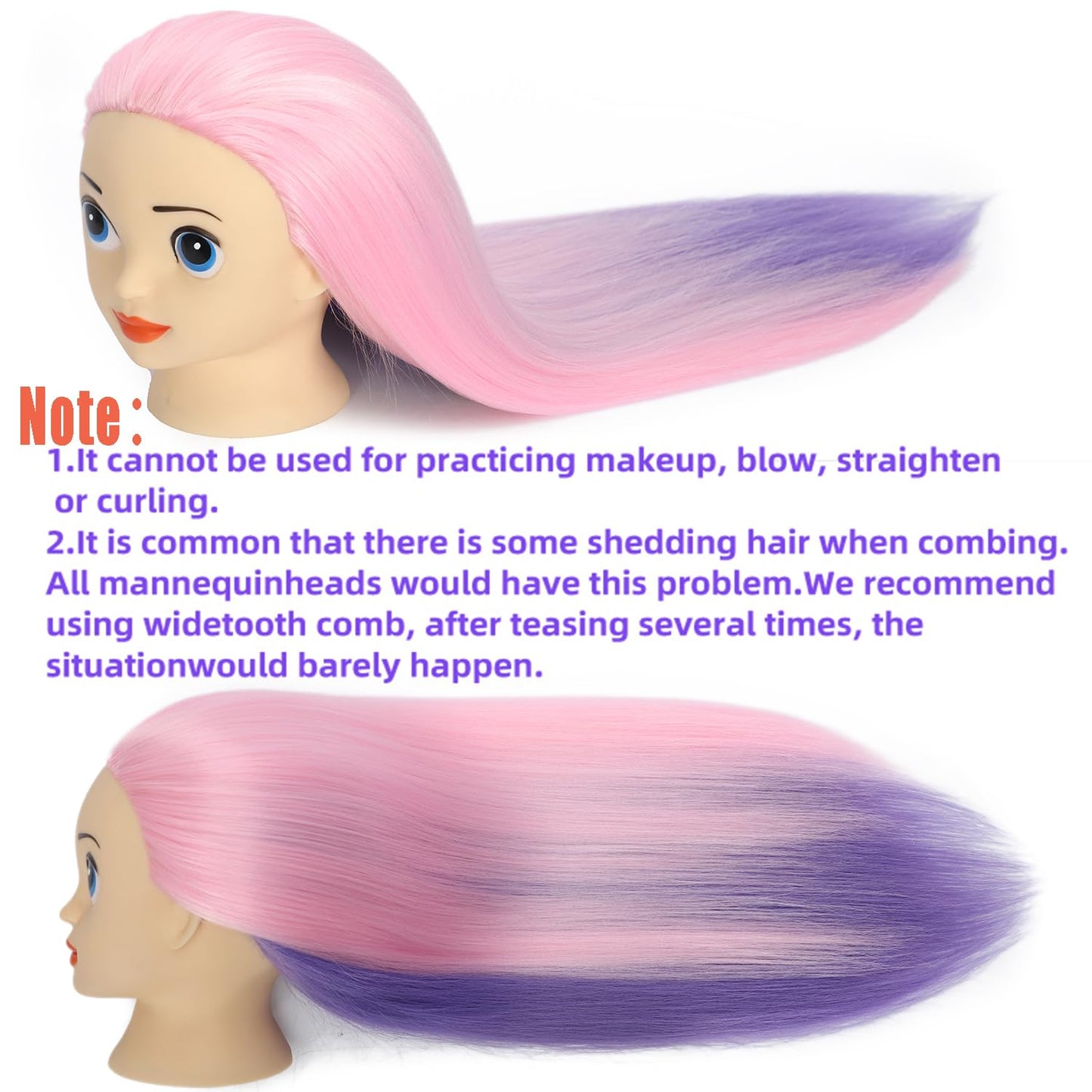 White Smoke Mannequin Head with 26 inch Long Synthetic Fiber Colorful Hair Styling Training Head Manikin Cosmetology Doll Head Hairdressing Training Model for Cutting Braiding Practice and Free Clamp Holder