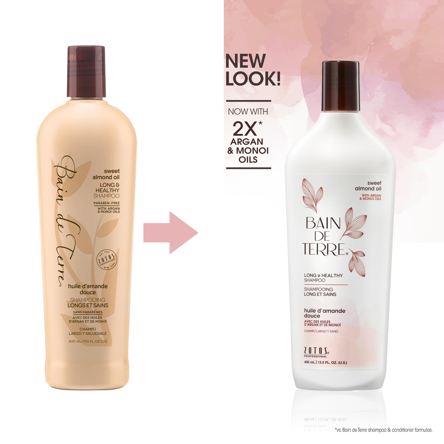 White Smoke Bain de Terre Sweet Almond Oil Long & Healthy Shampoo, Strength & Protection for Weak, Damaged Hair, with Argan & Monoi Oils, Paraben-Free, Color-Safe, Vegan, 13.5 Fl Oz