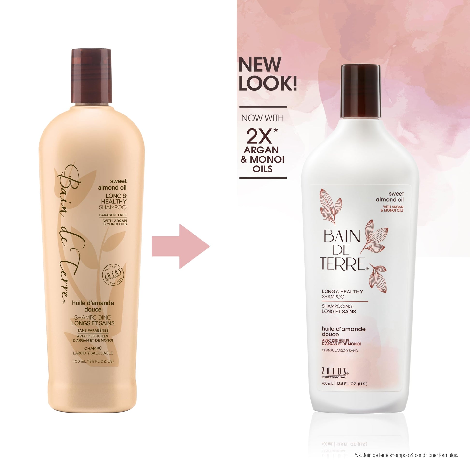 White Smoke Bain de Terre Sweet Almond Oil Long & Healthy Shampoo, Strength & Protection for Weak, Damaged Hair, with Argan & Monoi Oils, Paraben-Free, Color-Safe, Vegan, 13.5 Fl Oz