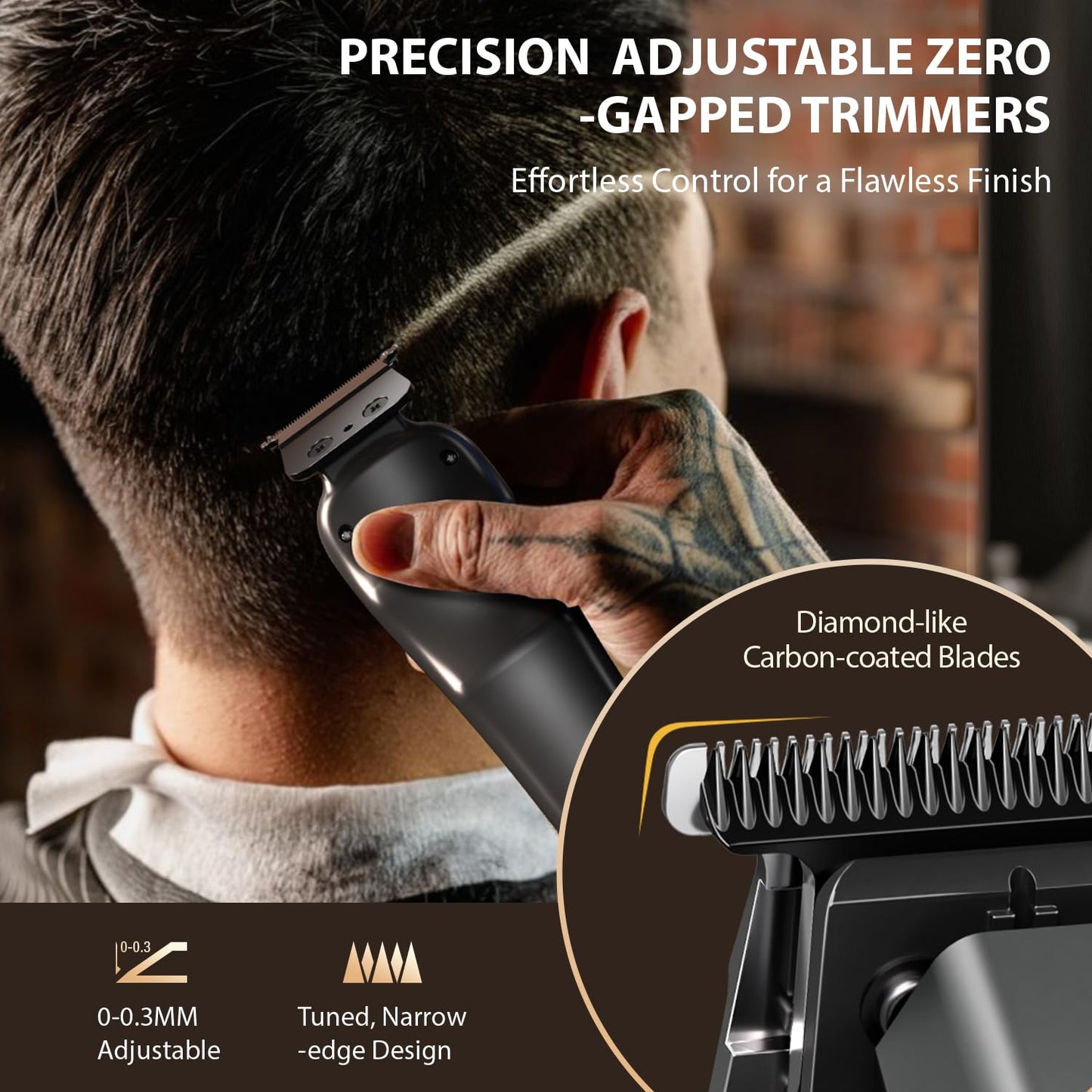 Black SUPRENT StormGray Professional Hair Clippers for Men - Cordless Barber Clippers & Zero-gapped Trimmer Set, Haircutting Kit with High Performance Motor, Blue Titanium-Coated Blades, Charging Stands