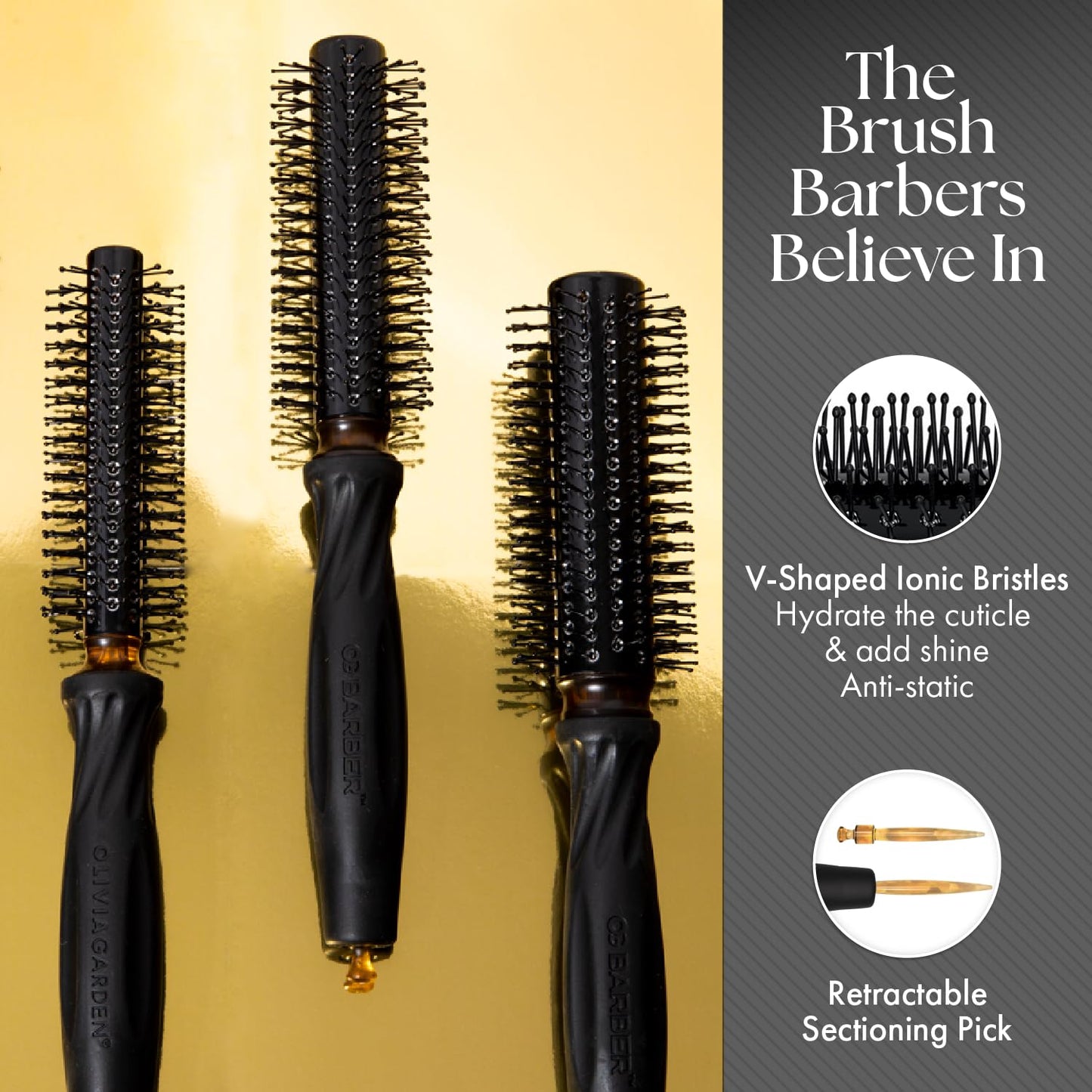 Dim Gray Olivia Garden OG Barber contains 4 styling brushes, ideal for men grooming