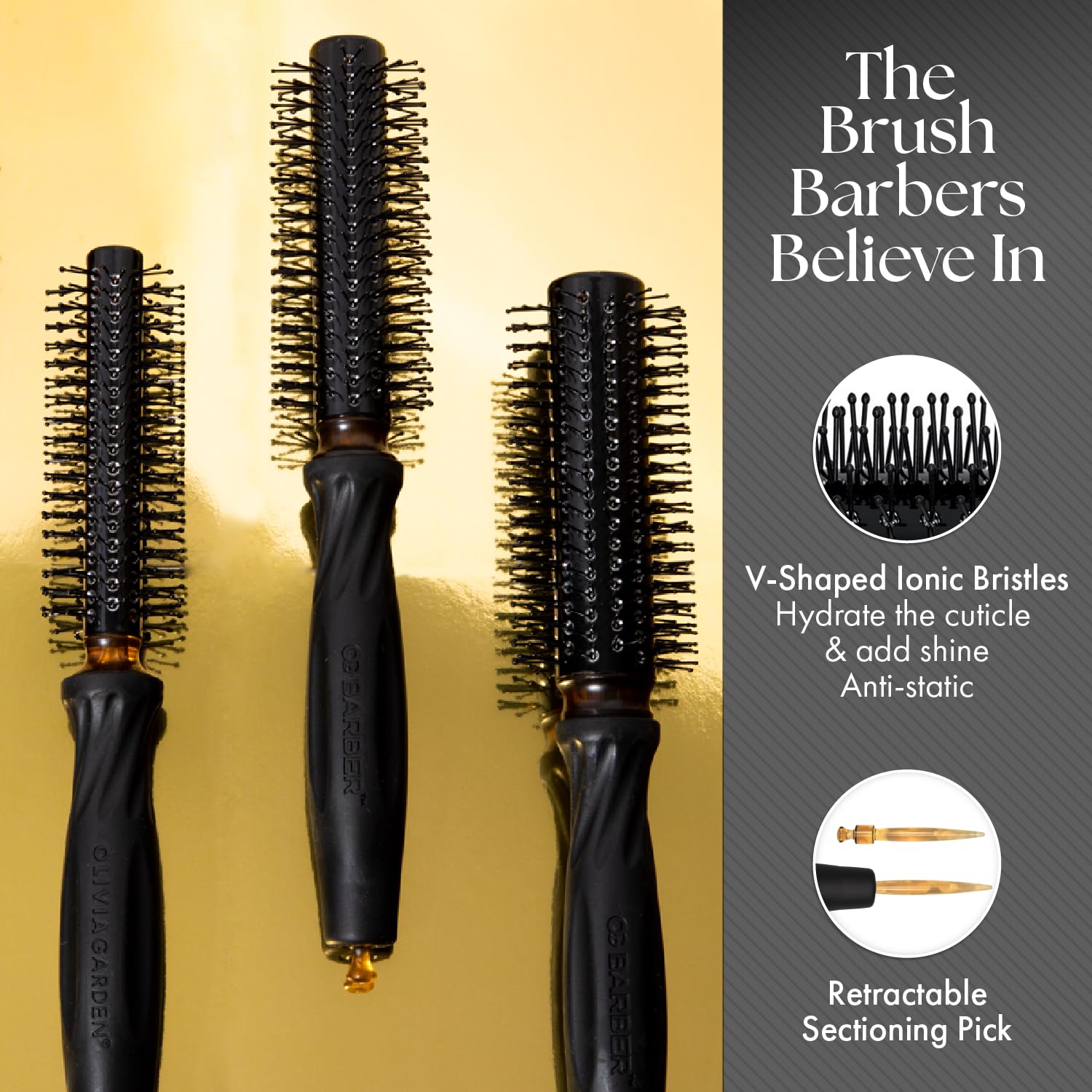Dim Gray Olivia Garden OG Barber contains 4 styling brushes, ideal for men grooming