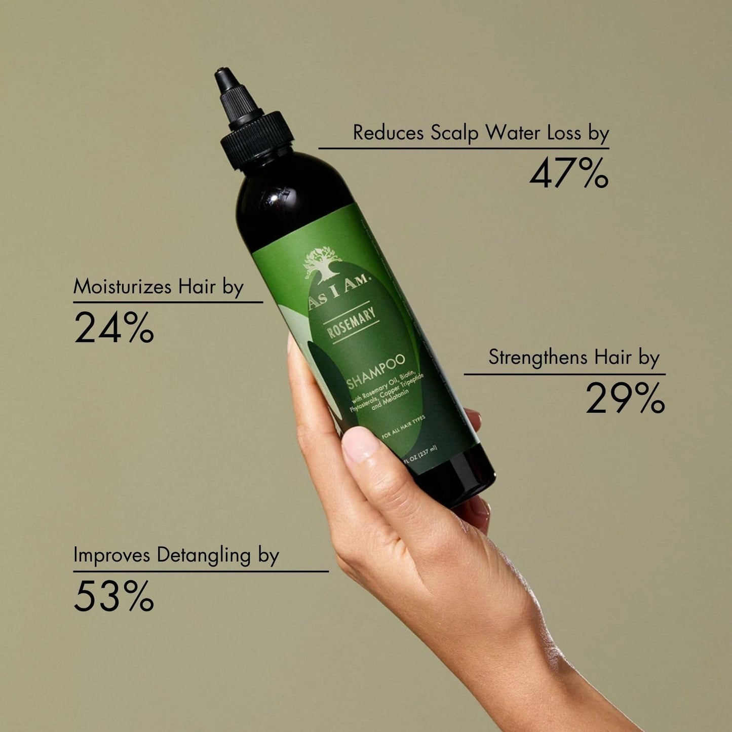 Dark Sea Green As I Am Rosemary Shampoo 8 oz - Scalp Treatment for Hair Density - with Biotin & Saw Palmetto