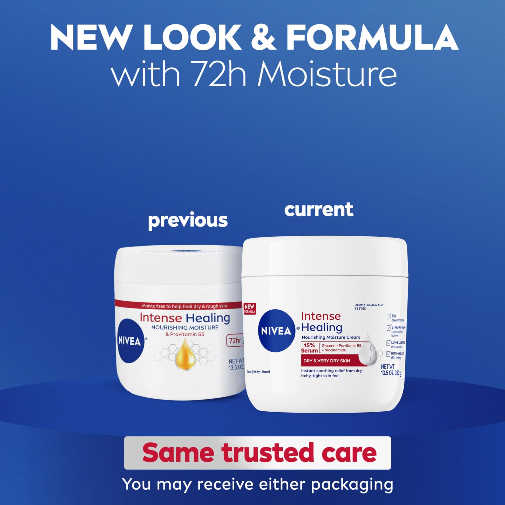 Dark Slate Blue NIVEA Intense Healing Body Cream for Dry Skin with Glycerin, Provitamin B5 and Niacinamide, 72-Hour Moisture, Non-Greasy Body Moisturizer Immediately Soothes Dry, Itchy Skin Feeling, 13.5 Oz Jar