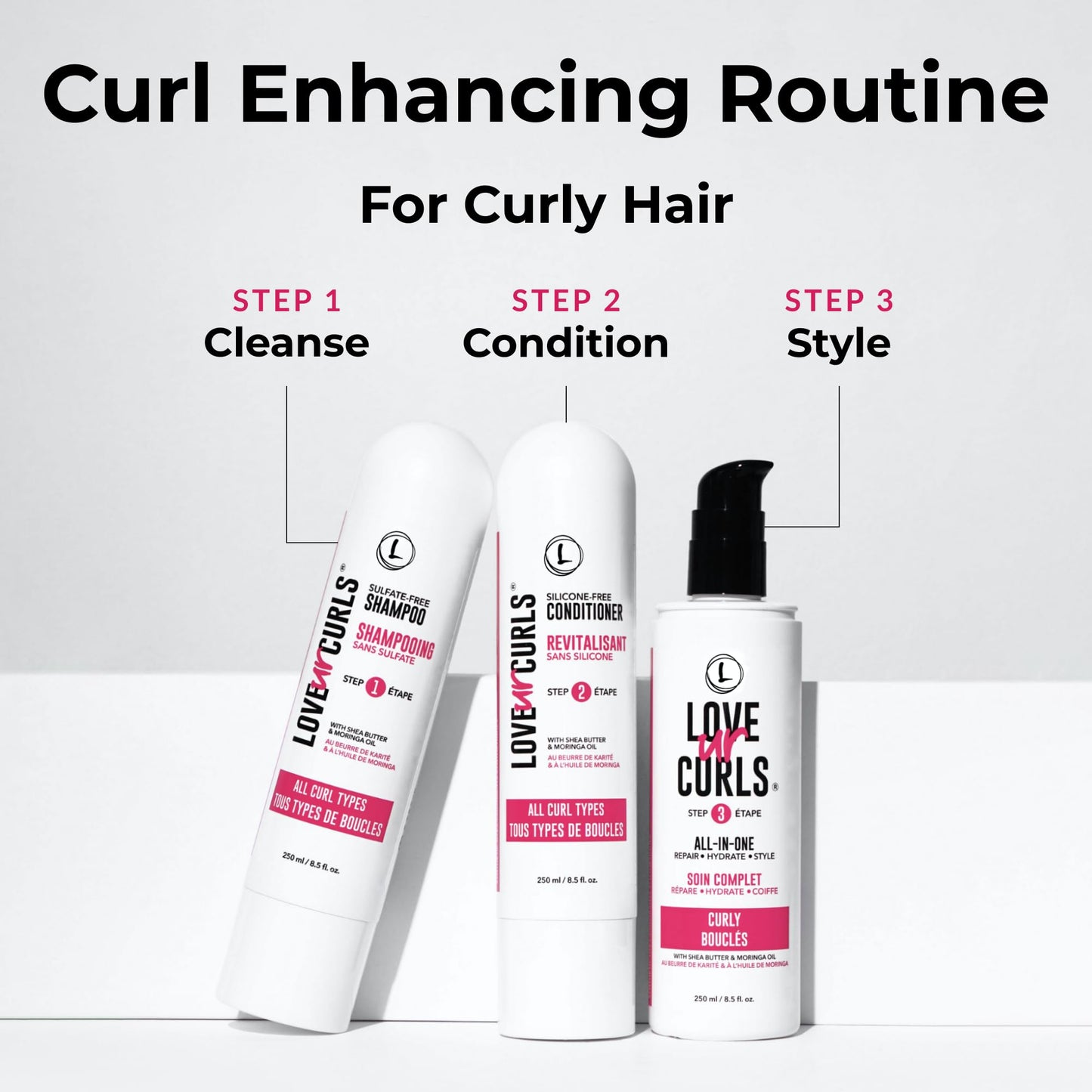 Lavender Love Ur Curls - Shampoo & Conditioner Set with All in One Curl Cream Styler for Curly Hair, 3 Step System for Repair and Moisturizing