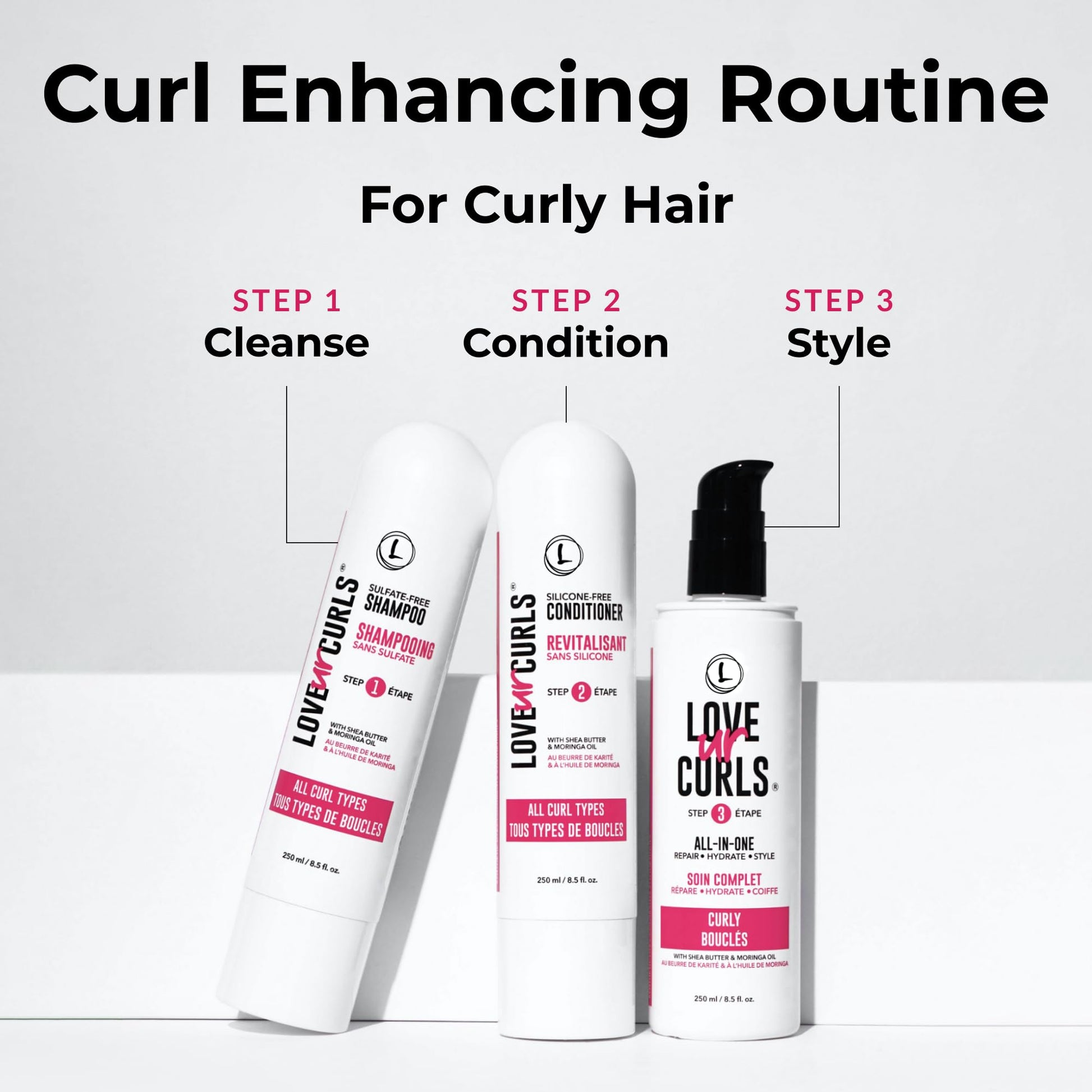 Lavender Love Ur Curls - Shampoo & Conditioner Set with All in One Curl Cream Styler for Curly Hair, 3 Step System for Repair and Moisturizing