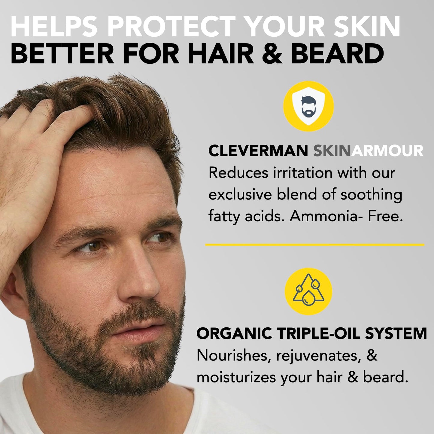 Light Gray 2X Reusable Hair & Beard Dye for Men – Medium Brown | Up to 10 Uses, 7 Minutes | Natural Gray Coverage, No-Drip Cream with SkinArmour® – Cleverman