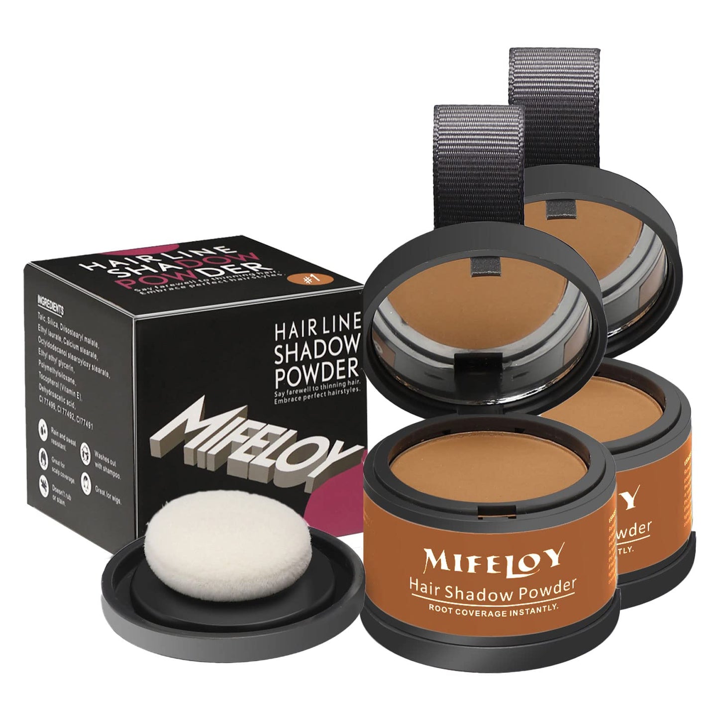White Smoke MIFELOY 2 Pack Root Touch Up Powder, Hair Color for Grays, Root Coverage for Women and Men, Concealer for Beard Line, Eyebrow, and Thinning Grey Hairline, Light Brown