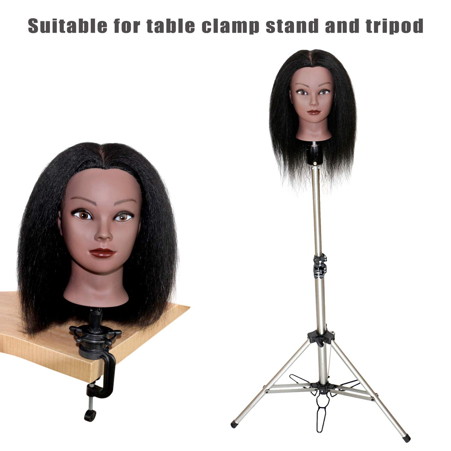 White Smoke JMHAIR Mannequins Head 16" 100% Real Hair For Manual Braiding Styling Practice Hairdresser School Manikin Head Curling Dyeing Hairdresser Cosmetology Doll Head Training Head- Female Black
