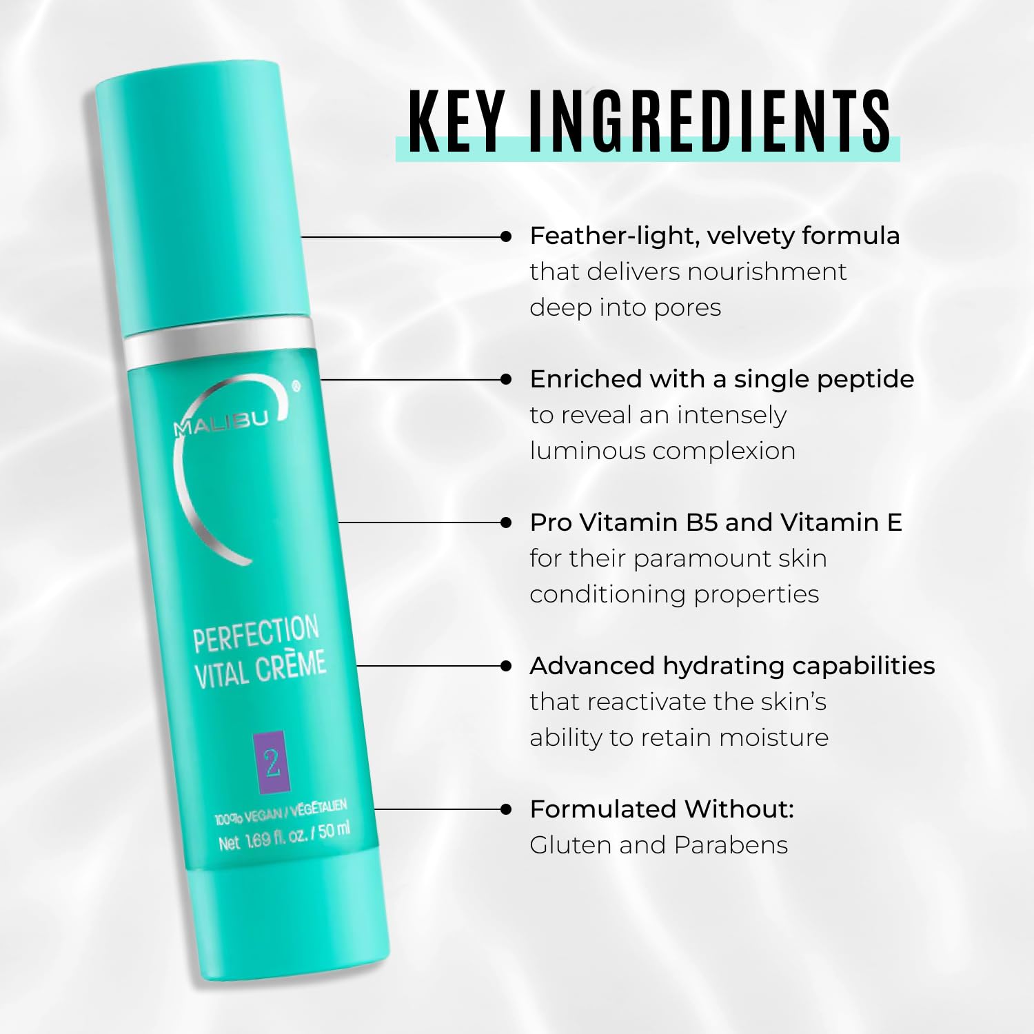White Smoke Malibu C Perfection Vital Crème - Daily Face Moisturizer for Dry Skin with Peptide & Pro Vitamin B5 - Hydrating Moisturizer for Fine Lines, Wrinkles, Dark Circles & Puffiness (1.69 oz)
