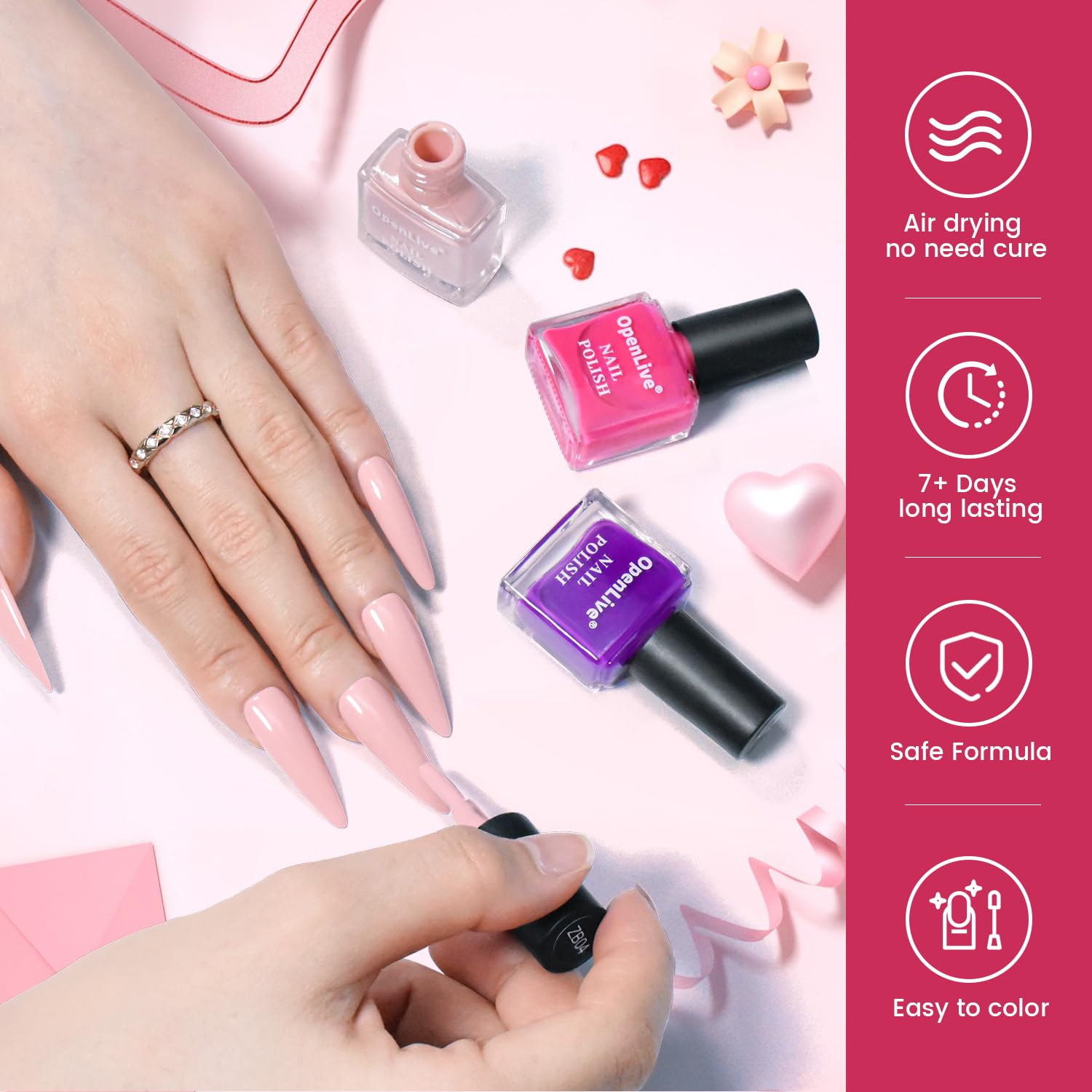 Lavender Blush OpenLive 12 PCS Nail Polish Set With 10 Colour Combo, 2 PCS Base And Top Coat,Fast Drying Nail Polish For Home DIY And Beginners.