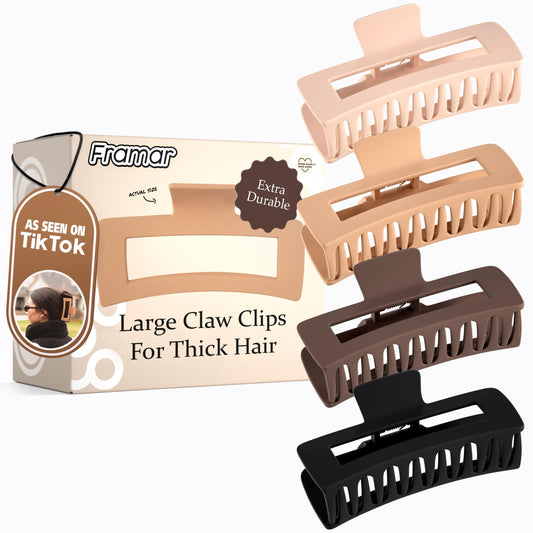 White Smoke FRAMAR Extra Large Claw Clips For Thick Hair – Hair Claws Pack, Large Hair Clips For Thick Hair, Claw Clip Pack, Hairclips, Hairclips. For Women, Ganchos Para El Cabello – Non Slip Matte Finish